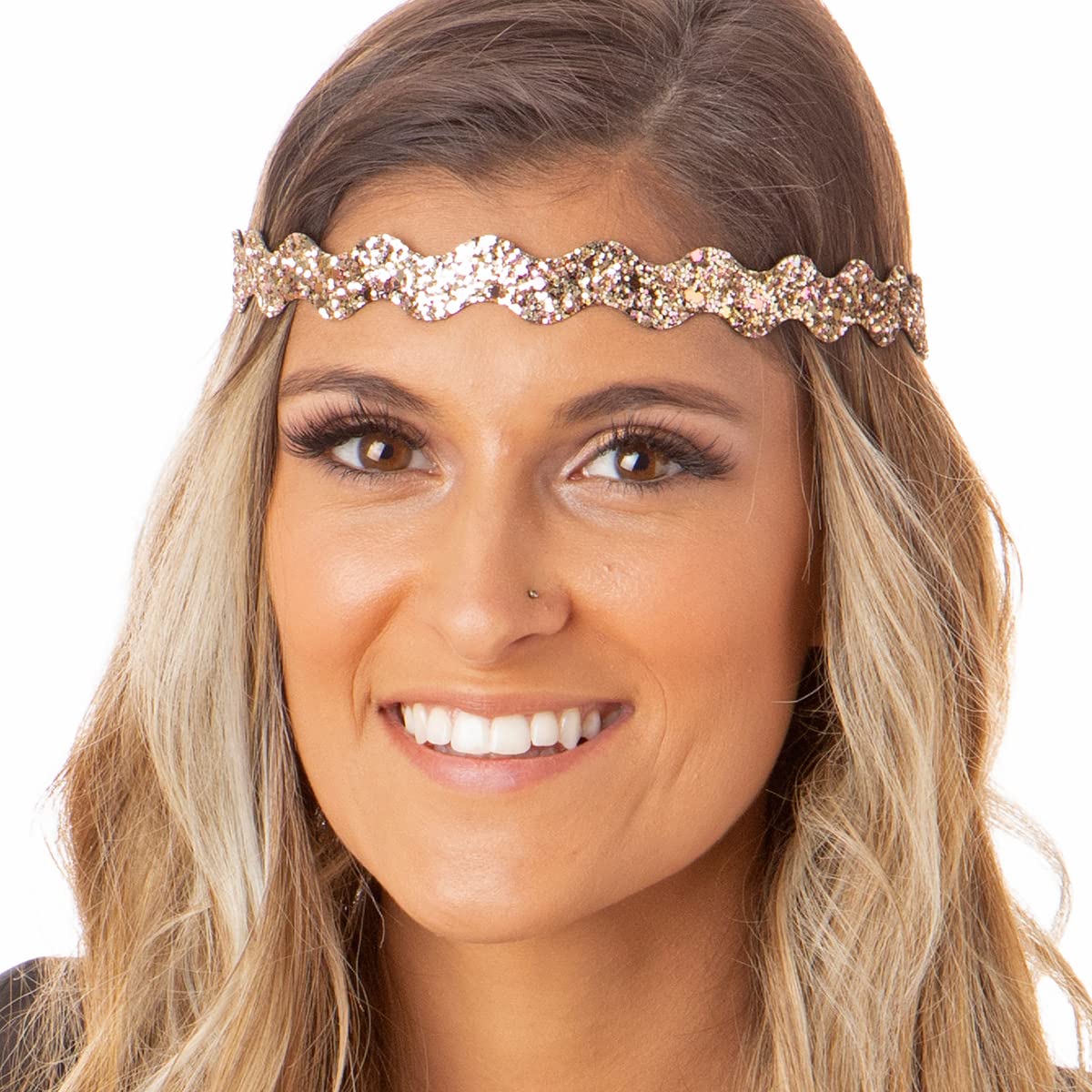 Hipsy Women's Adjustable No Slip Bling Glitter Wave Headbands - 5 Pack (Wave Silver/Black/Rose Gold/Navy/White) - Perfect for Workouts, Yoga, Running and Fashion Accessories