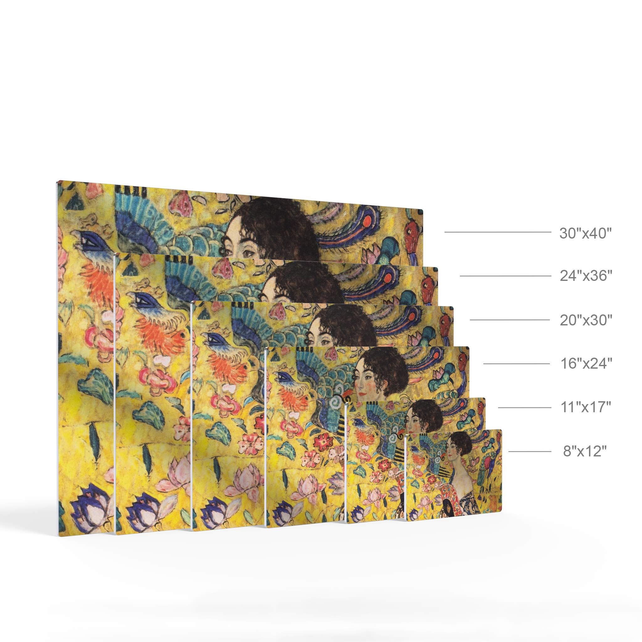 Gustav Klimt Lady with Fan Metal Print Wall Art - Famous Oil Painting Reproduction - Modern Home Decor - Ready to Hang 16x24 - Made in USA - Perfect for Living Room, Bedroom & Office Decor