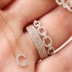 14k Yellow Gold Diamond Chain Link Ring for Women - Elegant Stackable Jewelry for Everyday Wear & Special Occasions