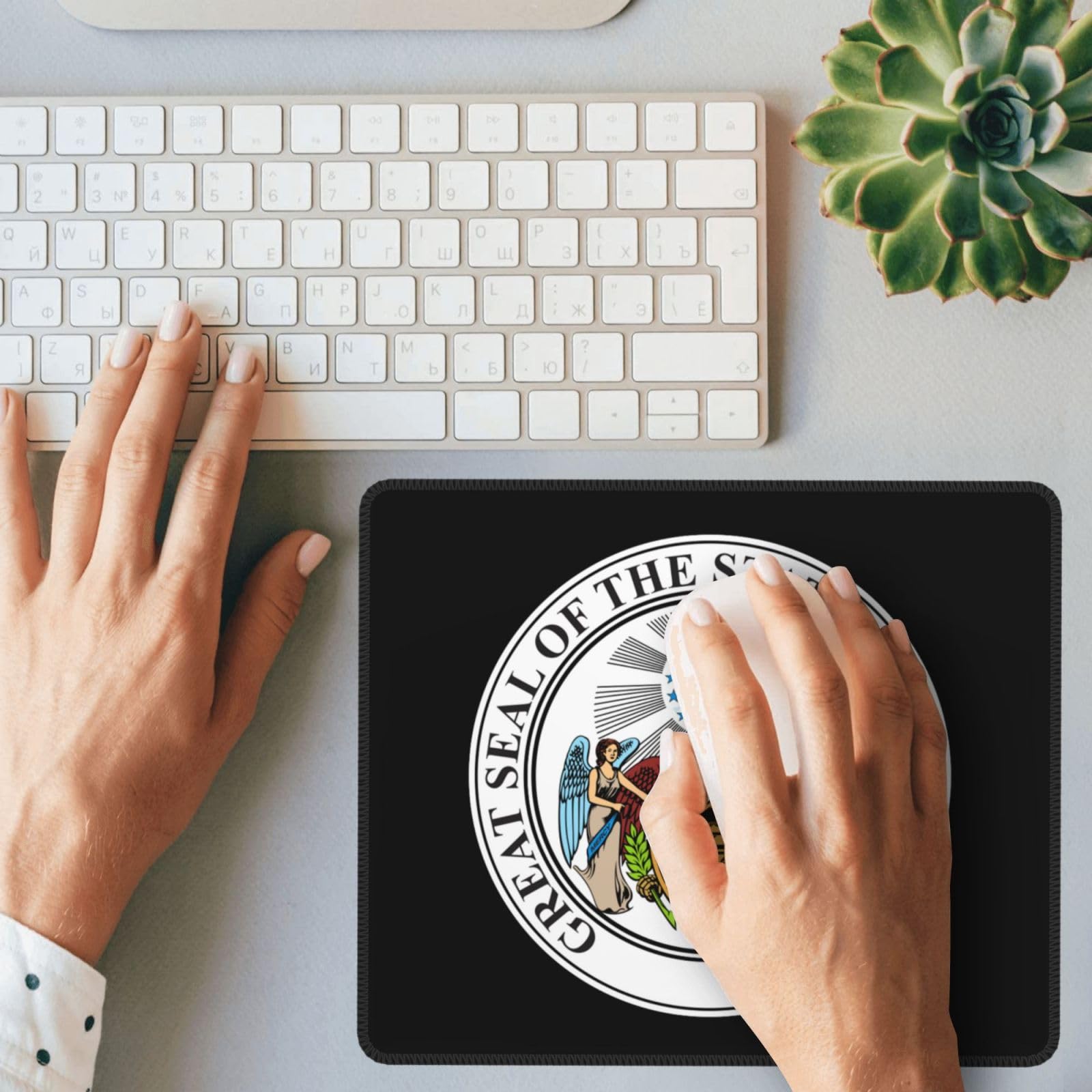 Arkansas State Seal Mouse Pad - Non-Slip Rubber Base Square Desk Mat for Office & Laptop (8.3 x 10.3 Inches) - Perfect for Home Office, Gaming Setup, and Workspace Accessories