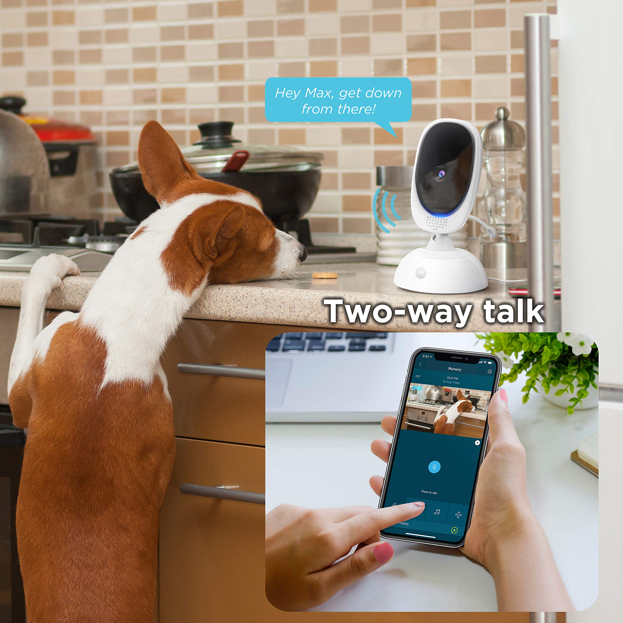 Motorola Connect40 Wireless Security Camera with WiFi & Voice Assistant - Baby, Elderly, Pet Monitoring System - Digital Pan/Tilt/Zoom & Night Vision - Home Security, Family Intercom, Smart Home Surveillance