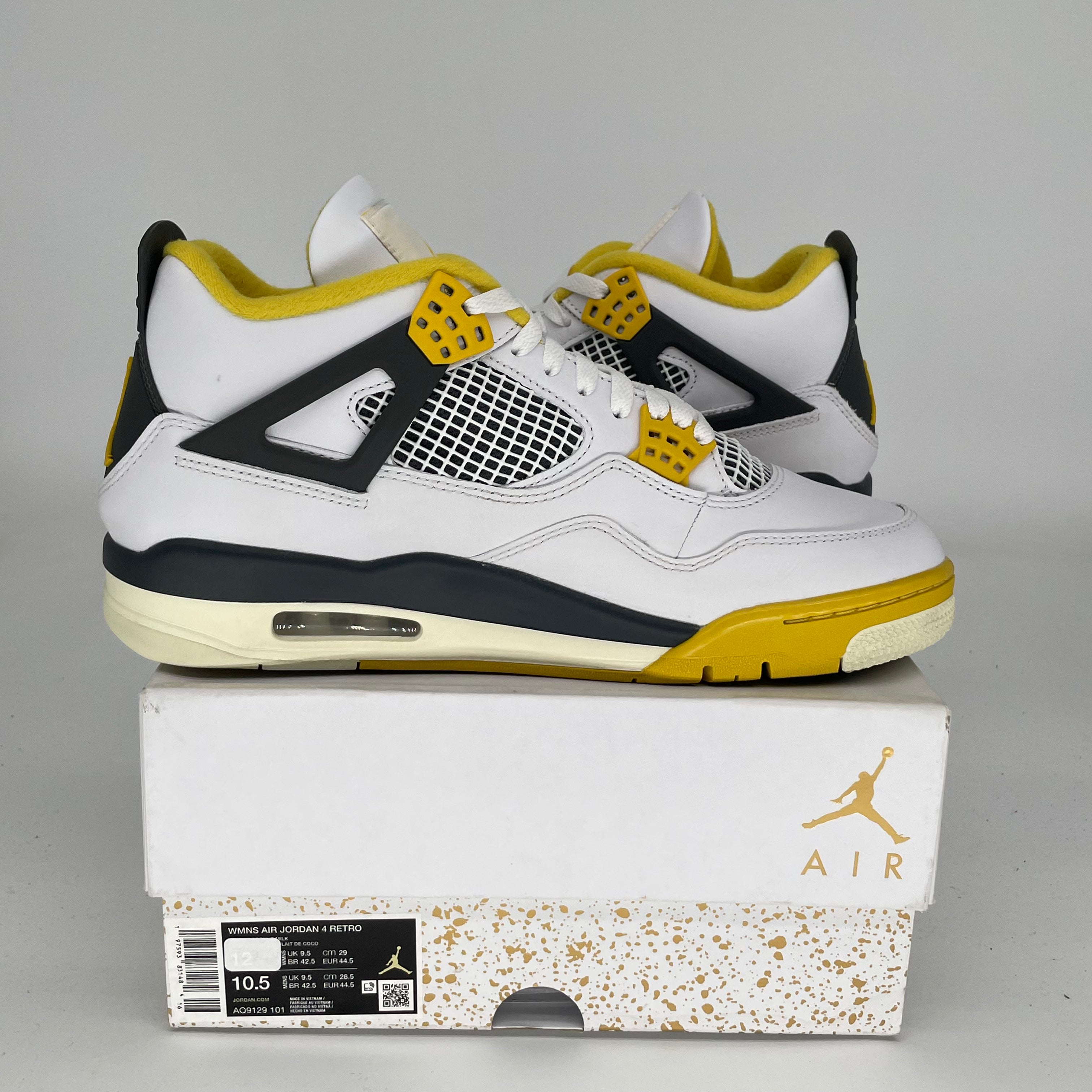 **Air Jordan 4 Vivid Sulfur Women's Sneakers - Size 10.5/12W (AQ9129-101) | Retro Basketball Shoes for Women, Streetwear & Casual Fashion**