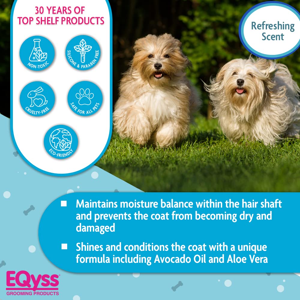 EQyss Avocado Mist Pet Spray Conditioner for Dogs & Cats - Leave-In Detangling Spray for Shiny Coat, Reduces Shedding - Oil Free, Silicone Free, pH Balanced - USA Made (128 oz) - Perfect for Grooming, Bathing & Daily Maintenance