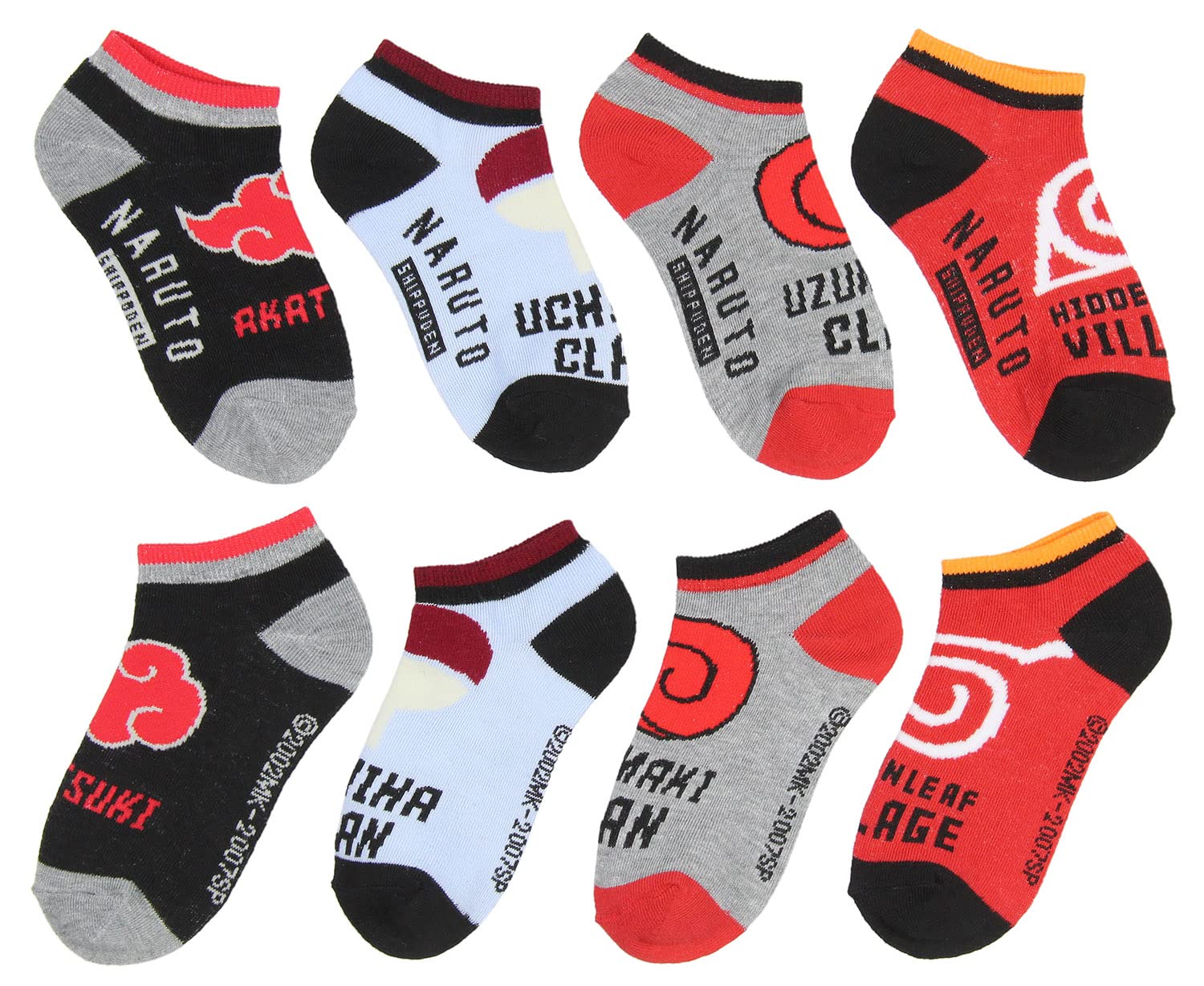 **Naruto Shippuden Boys' Socks - Akatsuki, Uzumaki & Uchiha Clan Hidden Village Design - 4 Pairs Kids Ankle No-Show Socks - Perfect for Cosplay, Anime Fans & Casual Wear**