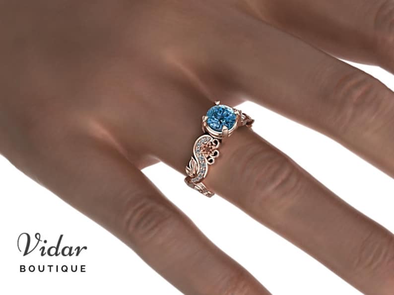 Rose Gold Blue Topaz Flower Engagement Ring – Elegant Vintage Style Wedding Band for Women | Perfect for Proposals, Anniversaries & Special Occasions