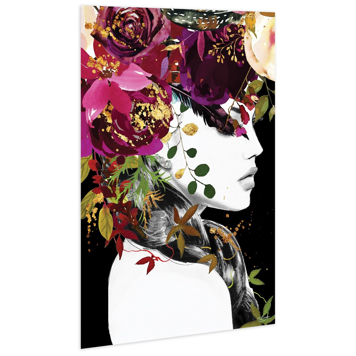 Frameless Floating Glass Wall Art - 24x24 Inch Tempered Glass Panel with Floral & Female Design - Perfect for Living Room, Bedroom, or Office Decor