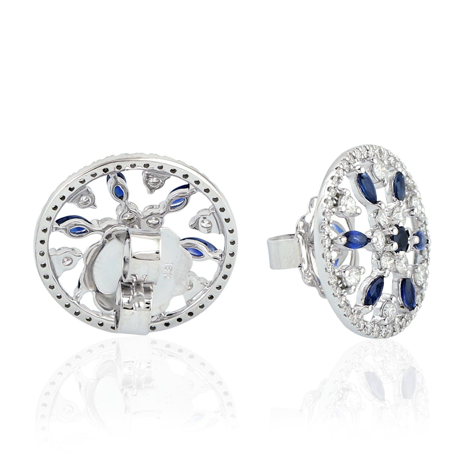 Exquisite Marquise Cut Blue Sapphire & Diamond Stud Earrings in 14K White Gold – Perfect for Weddings, Parties & Special Occasions
