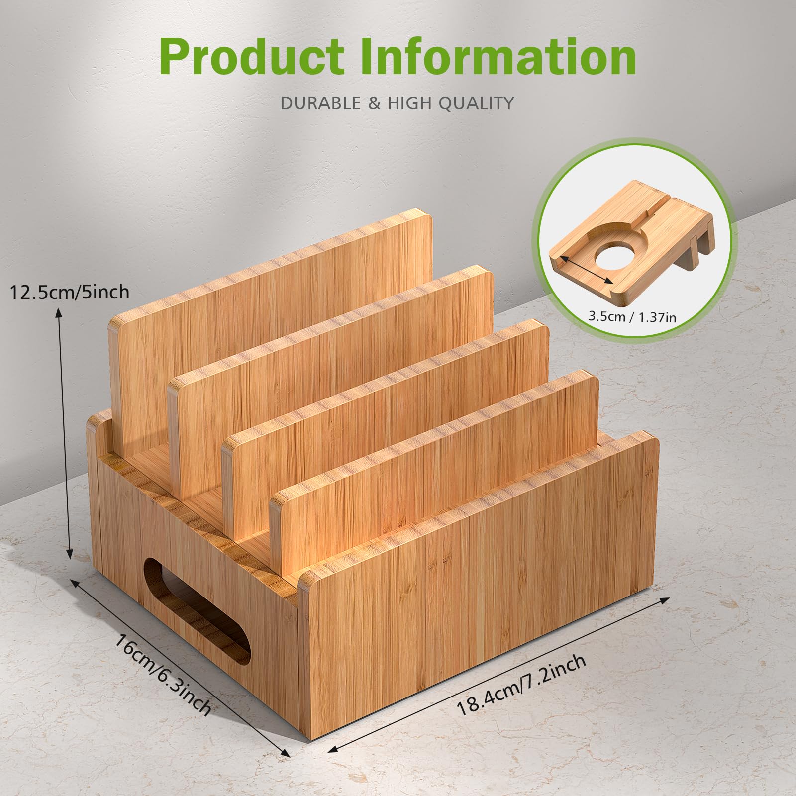 Pezin & Hulin Bamboo Charging Stand - Multi-Device Dock Organizer for iPhone, Android Phone, Tablet & Smart Watch - Includes 5 Charging Cables (No Power Adapter) - Perfect for Home, Office & Nightstand Organization
