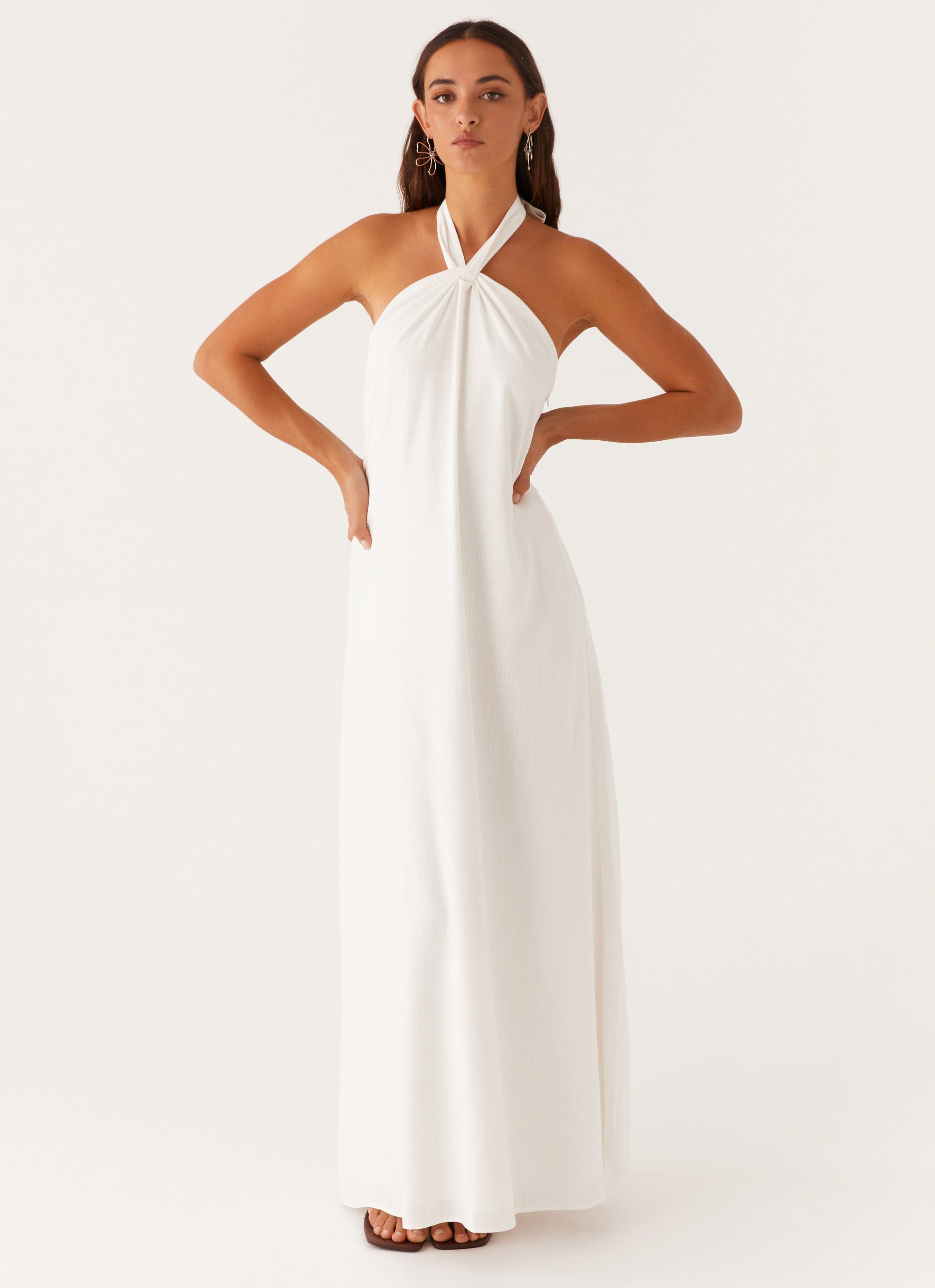 Golden Child Linen Maxi Dress for Women - Flowy Summer Beach Dress, Elegant White Long Dress for Vacation, Wedding Guest, Boho Chic Style