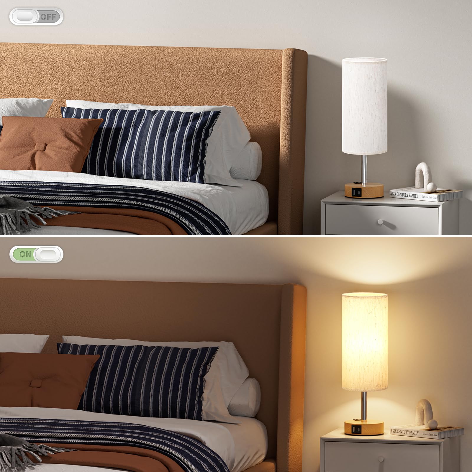 Modern Touch Control Table Lamp Set of 2 - 3-Way Dimmable Bedside Lamps with USB-C & USB-A Charging Ports & AC Outlet, Nightstand Lamps for Bedroom, Living Room, Office, Reading Nook - Perfect for Nighttime Reading, Home Decor & Workspace Lighting