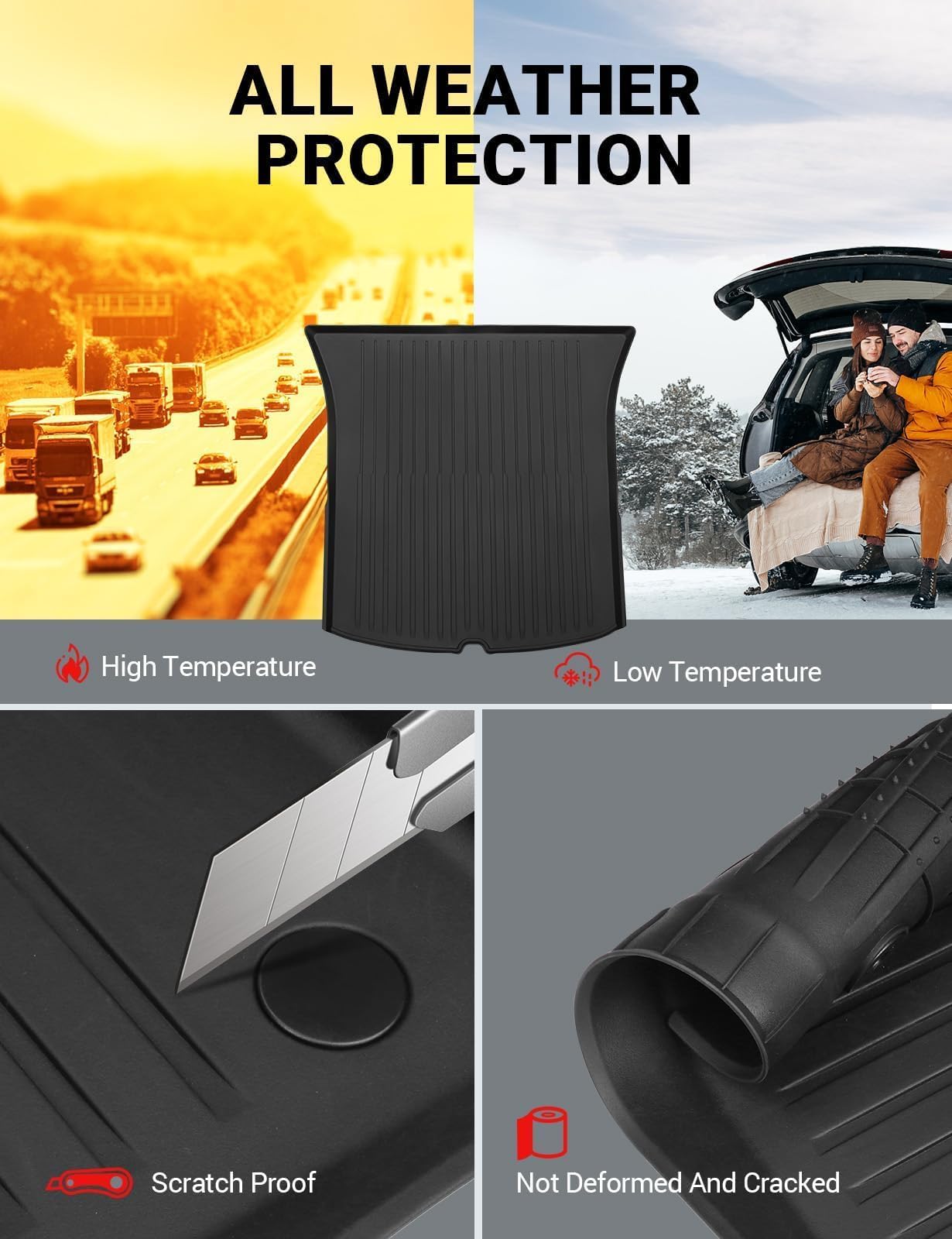 BASENOR 2025 Tesla Model Y All-Weather Waterproof Trunk Mat & Cargo Liner Set - TPE Anti-Slip Rear Trunk Mat, Frunk Liner & 2nd Row Seat Back Protector - Interior Accessories for Tesla Model Y 2020-2024 | Perfect for Road Trips, Camping & Daily Protection