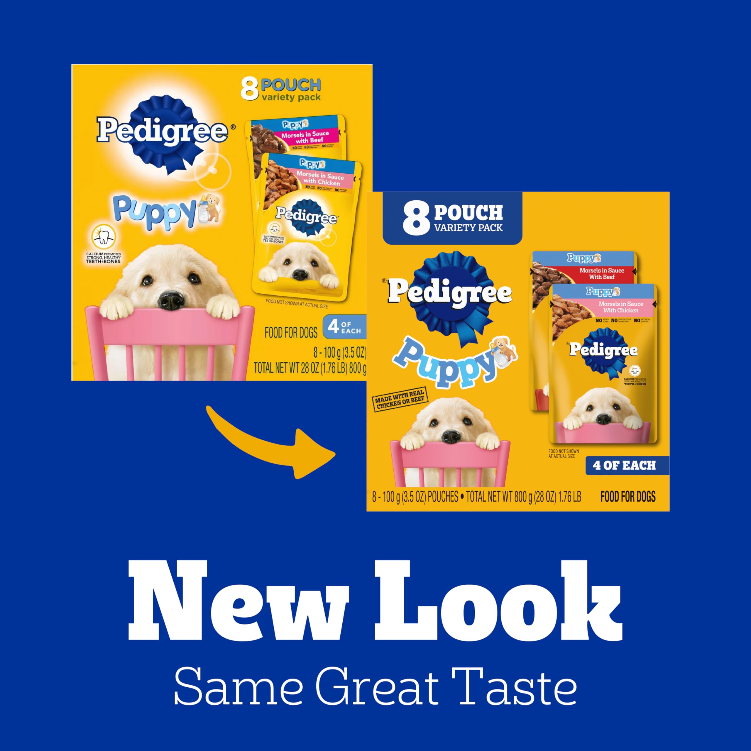 Pedigree Puppy Soft Wet Dog Food Variety Pack - 8 Pouches (3.5 oz Each) - 2-Pack for Small & Medium Breed Puppies - Perfect for Training, Travel & Mealtime Rewards