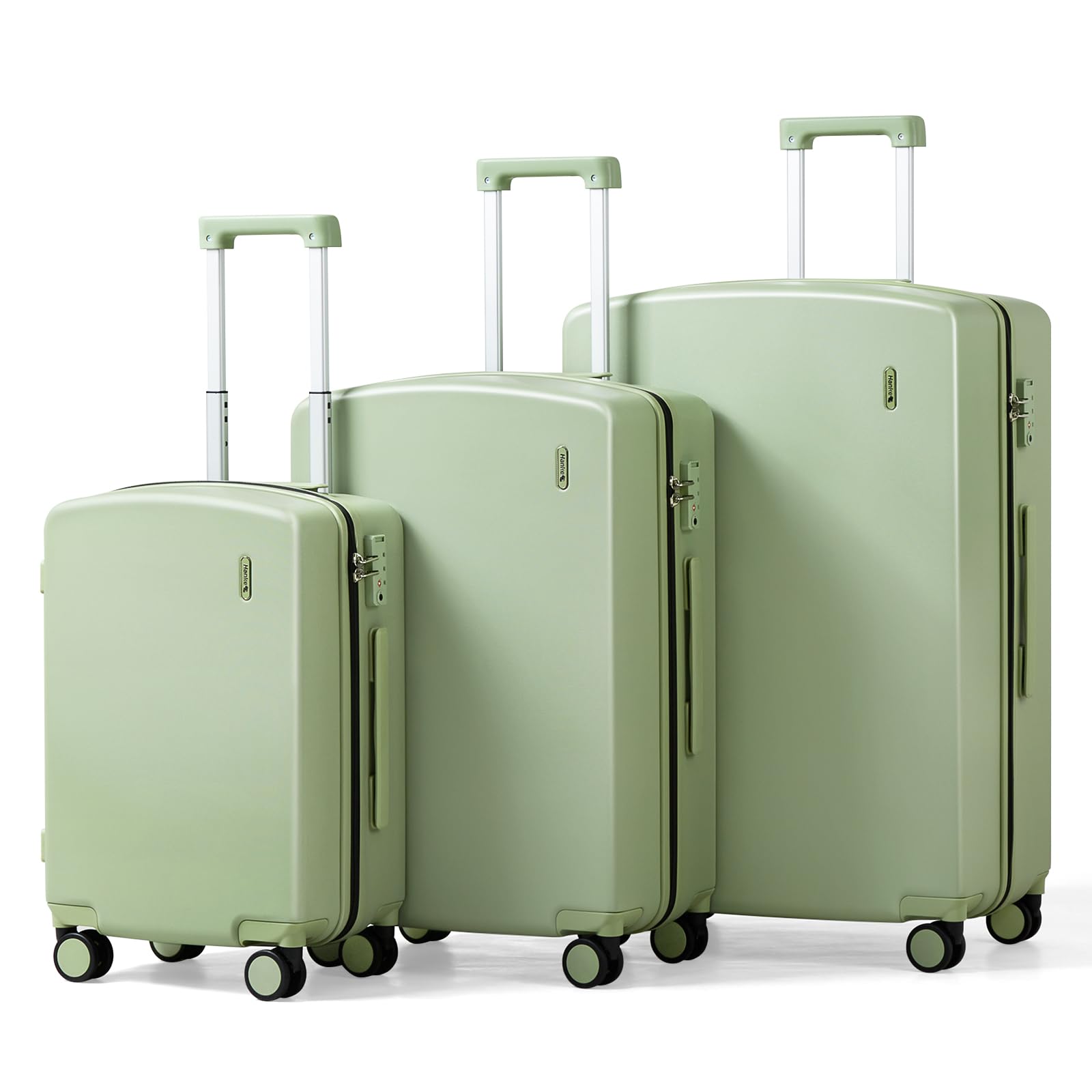 Hanke 3-Piece Hard Shell Luggage Set with Spinner Wheels - 20/24/28 Inch Lightweight TSA Approved Suitcases for Air Travel - Extra Large Checked & Carry On Bags (Bamboo Green) - Perfect for Family Vacations, Business Trips & International Travel