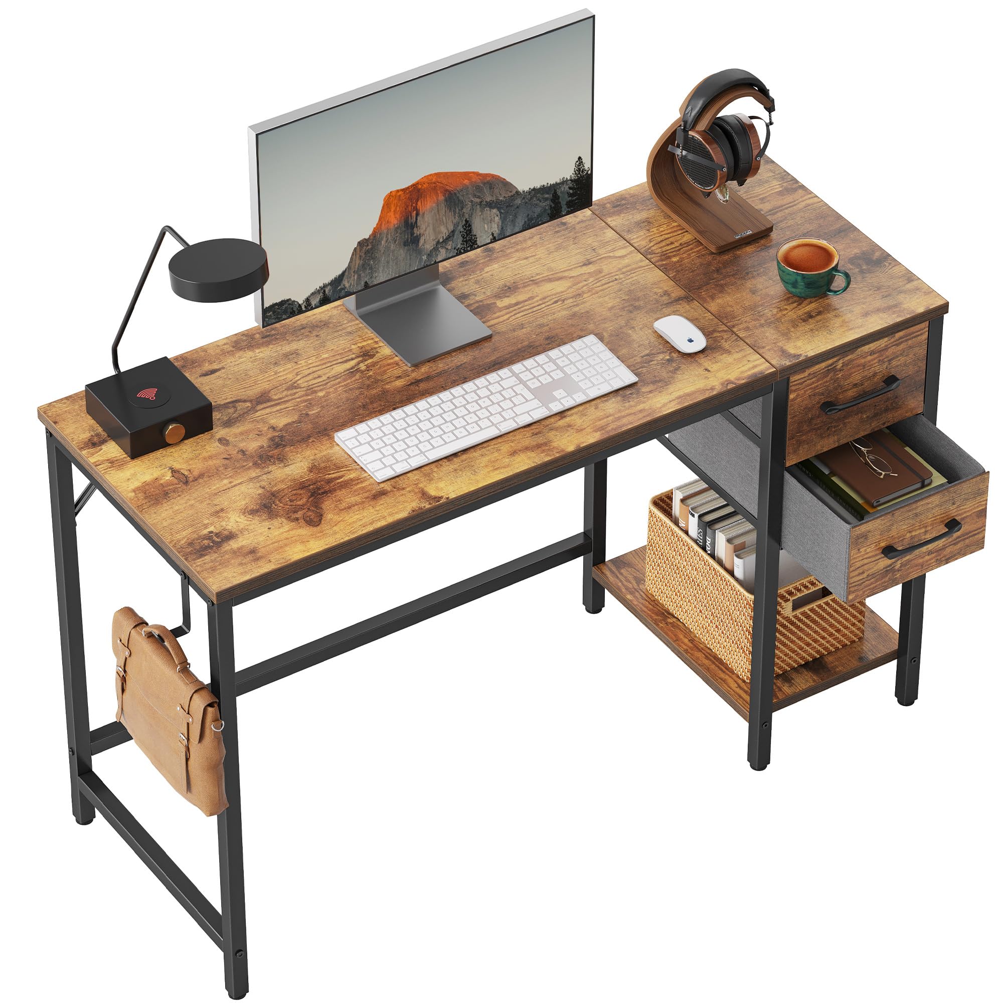 CubiCubi 47 Inch Small Computer Desk with 2 Drawers - Home Office Desk, Study Writing Table in Rustic Brown - Perfect for Small Spaces, Dorm Rooms & Home Offices
