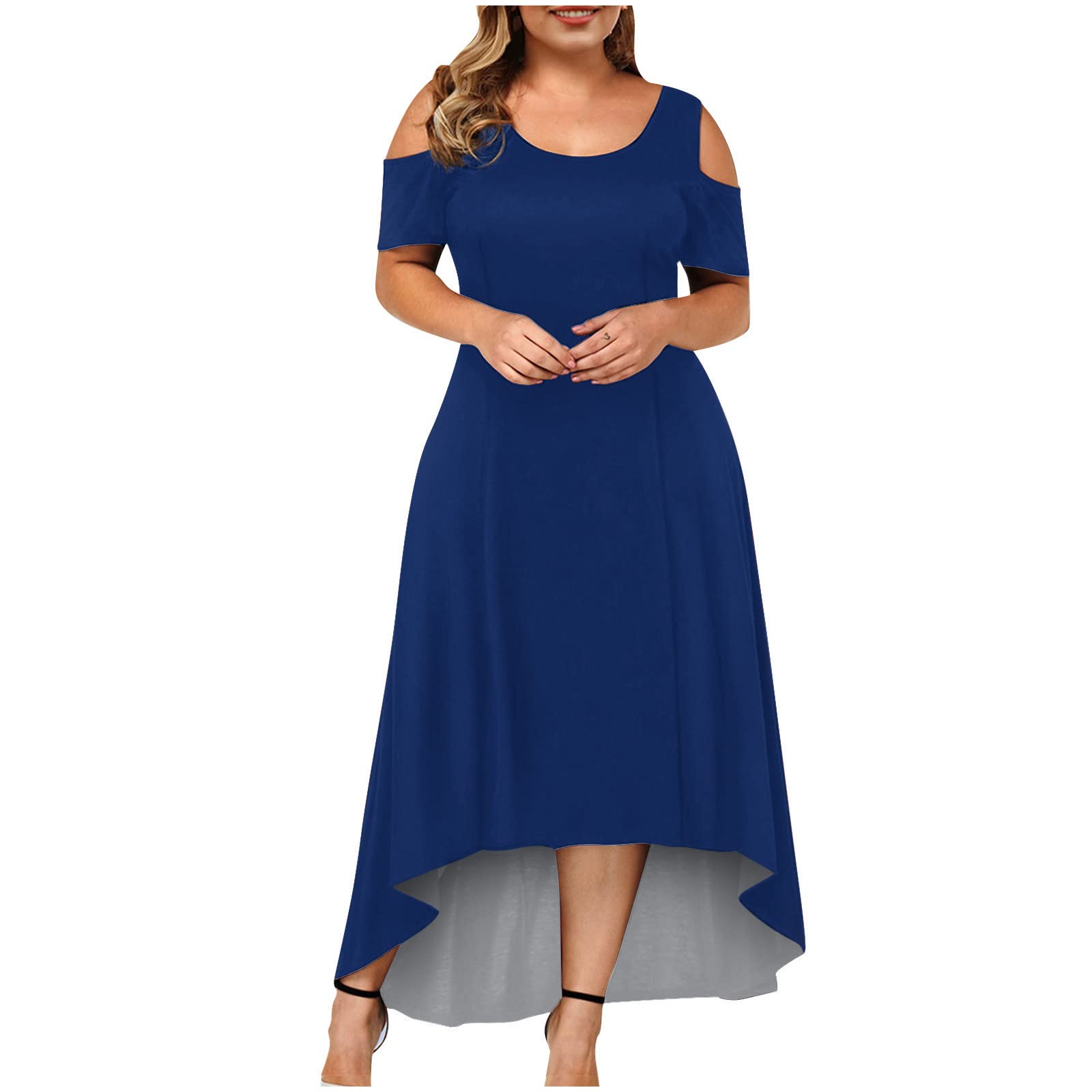 NZWILUNS Women's Floral Off-Shoulder Maxi Dress - Plus Size Summer Formal Gown with Crew Neck & Short Sleeves - Perfect for Wedding Guest, Beach Vacation & Special Occasions