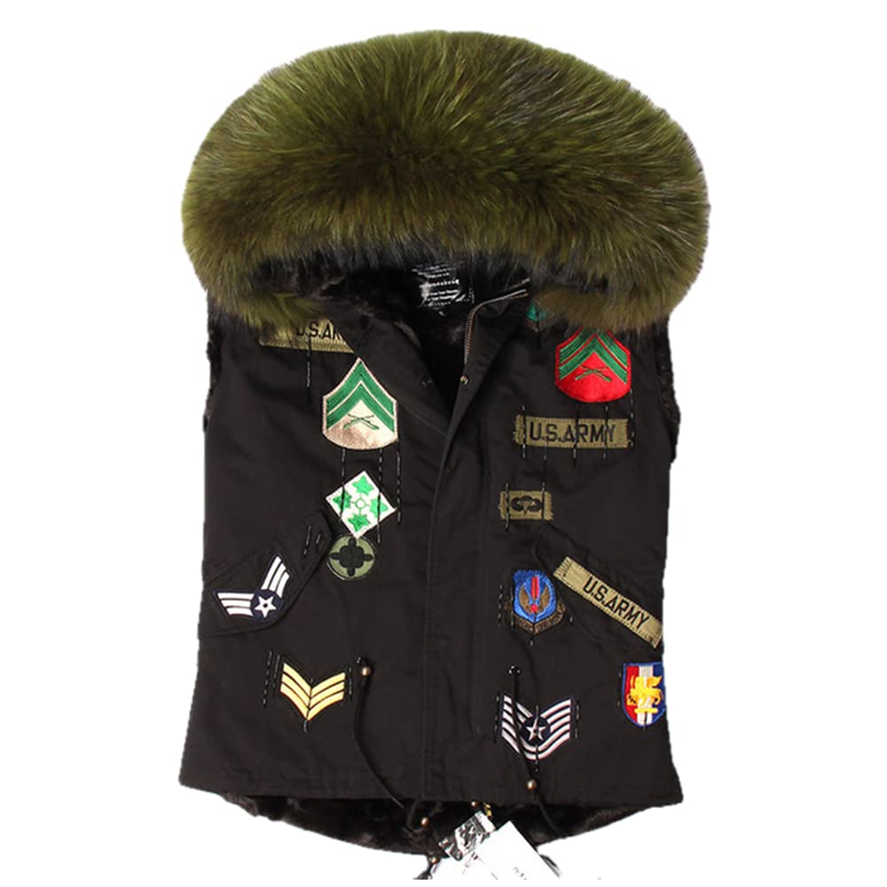 Women's Winter Embroidered Cotton-Padded Vest Jacket with Raccoon Fur Collar - Warm Quilted Coat for Cold Weather, Outdoor Activities & Fashion Layering