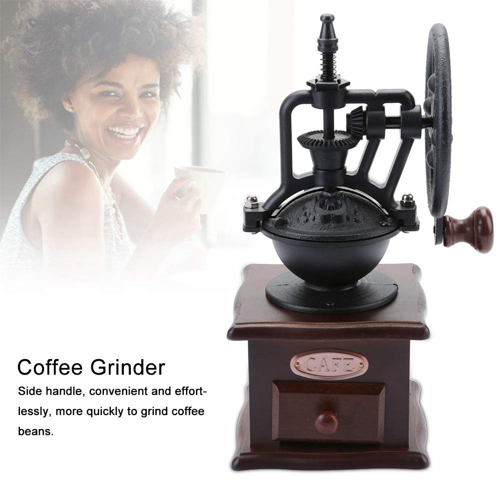 Premium Manual Coffee Grinder - Vintage Style Hand Crank Portable Wooden Coffee Bean Mill with Adjustable Grind, Side Handle & Built-in Beans Bowl | Perfect for Travel, Camping & Home Brewing