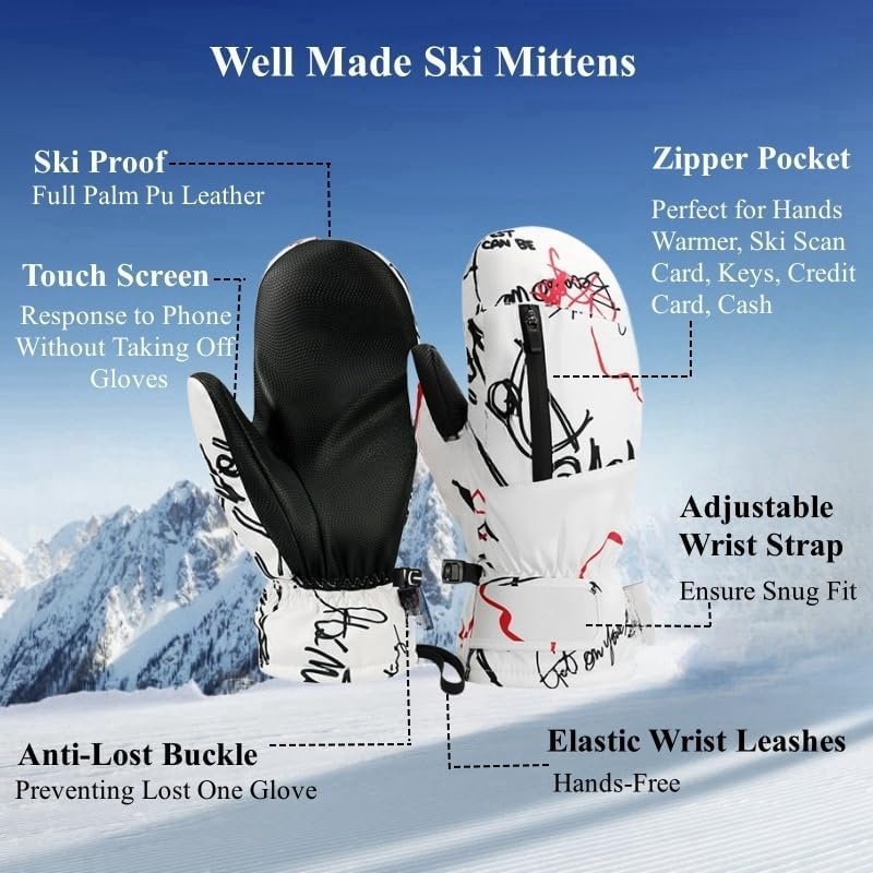 Waterproof Ski Gloves for Women & Men - Winter Snow Mittens with Hand Warmer Pockets for Cold Weather - Perfect for Skiing, Snowboarding & Outdoor Winter Activities