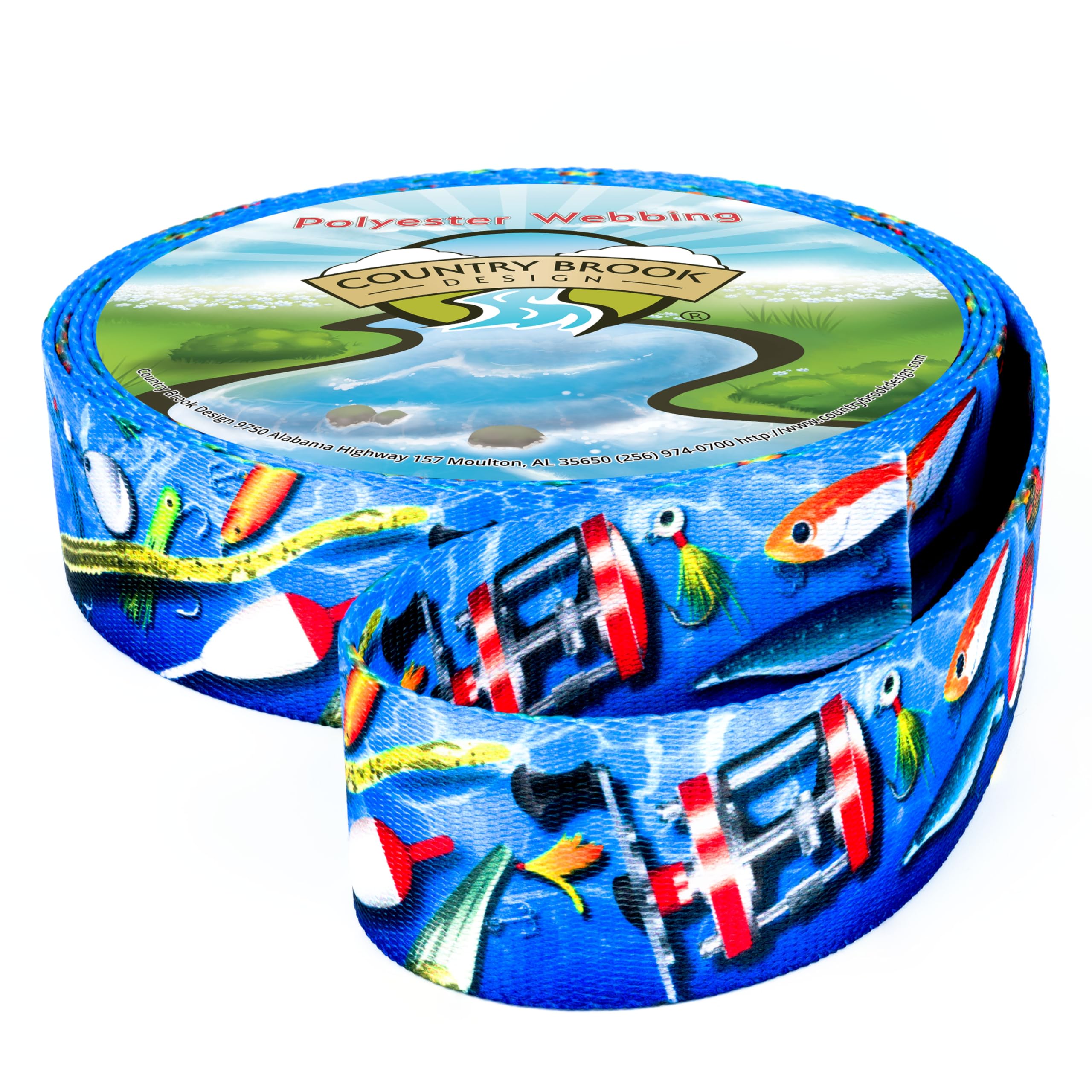 Country Brook Design - Gone Fishin' Polyester Webbing for Outdoor Gear, Fishing Equipment & DIY Crafts - Durable Nylon Straps for Backpacks, Dog Collars & Camping Accessories