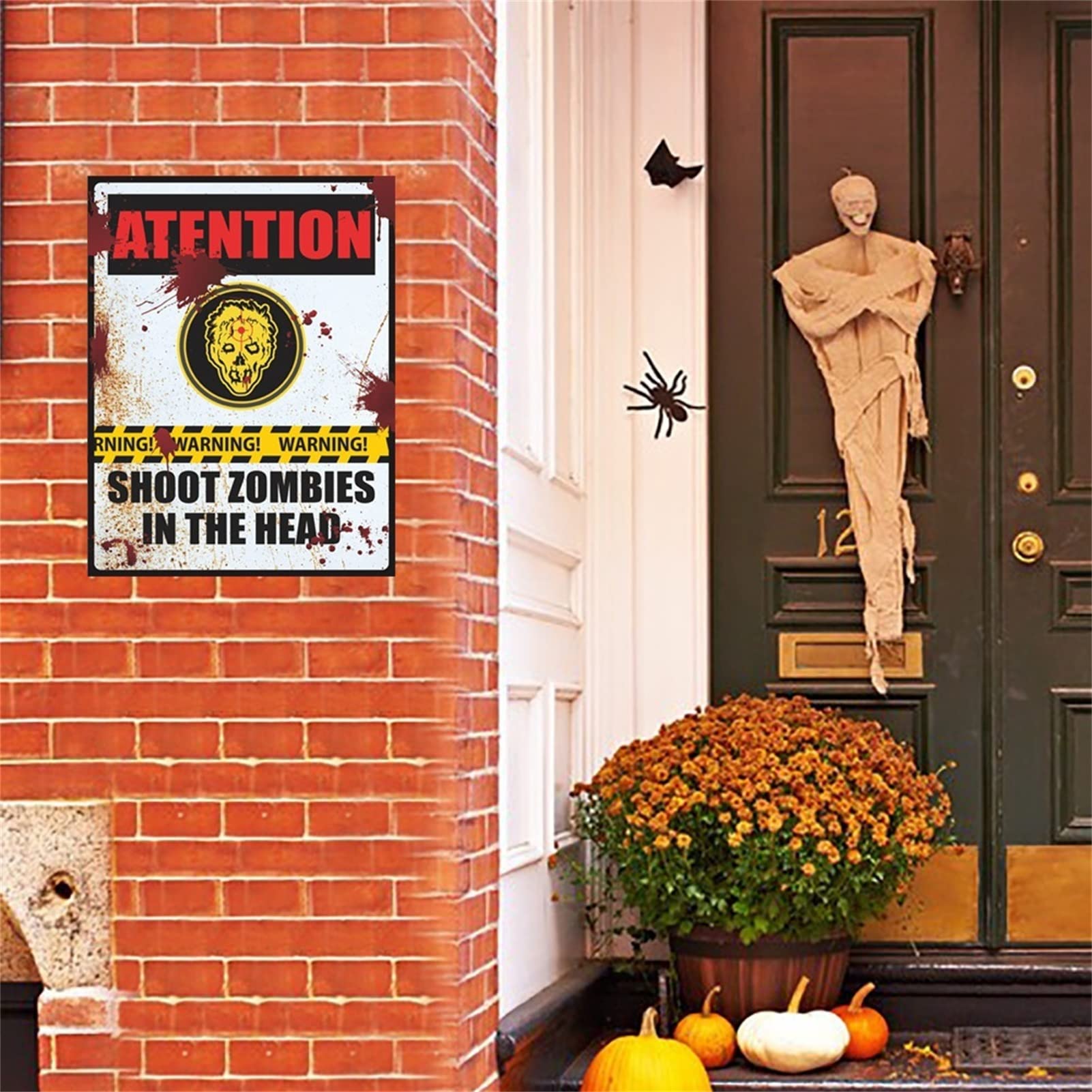 Glow in the Dark Halloween Warning Signs - Self-Adhesive Scary Window Decorations for Halloween Parties, Haunted Houses & Outdoor Yard Displays