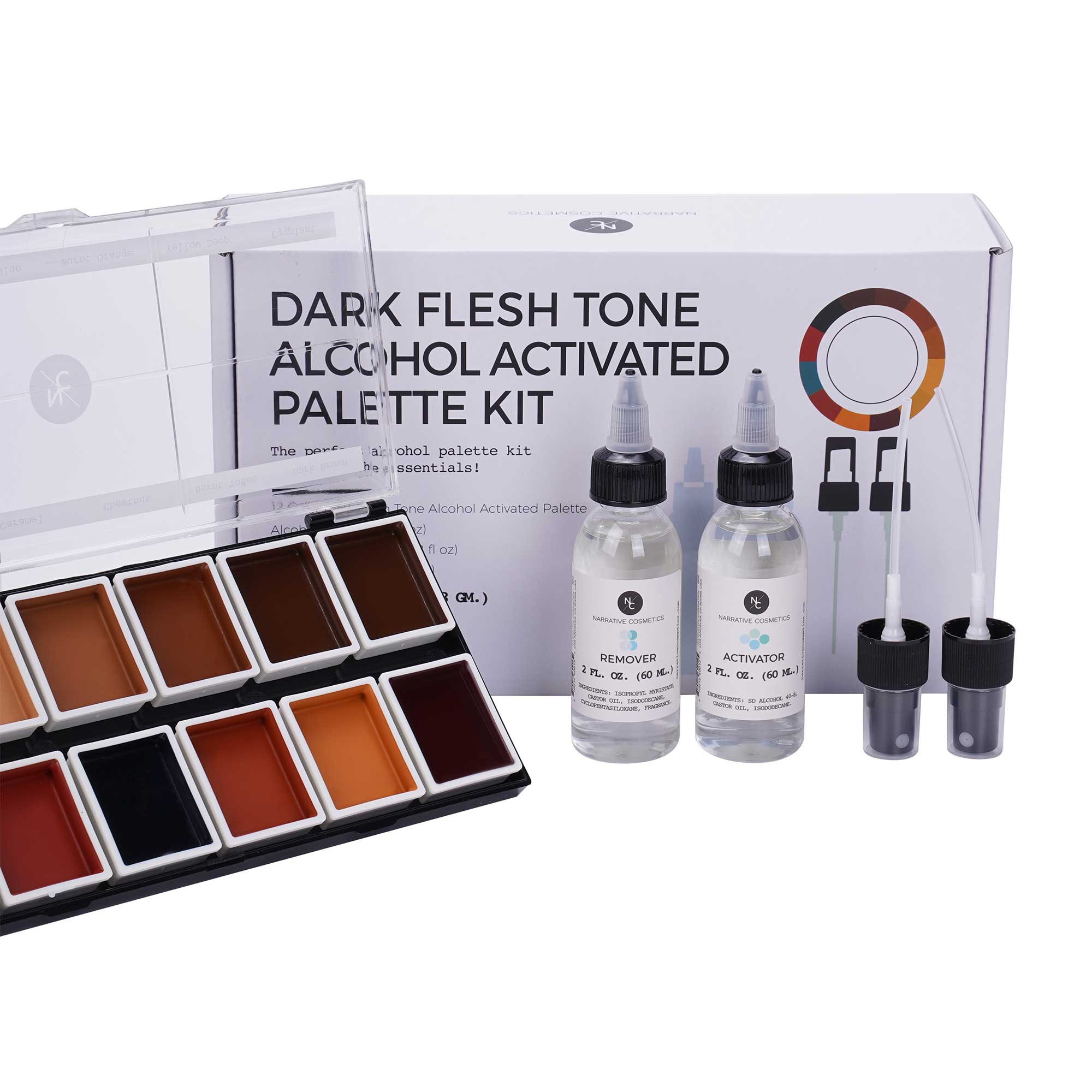 12 Color Dark Flesh Tone Alcohol Activated Palette - Professional Face & Body Paint for Halloween, Cosplay & Special Effects Makeup