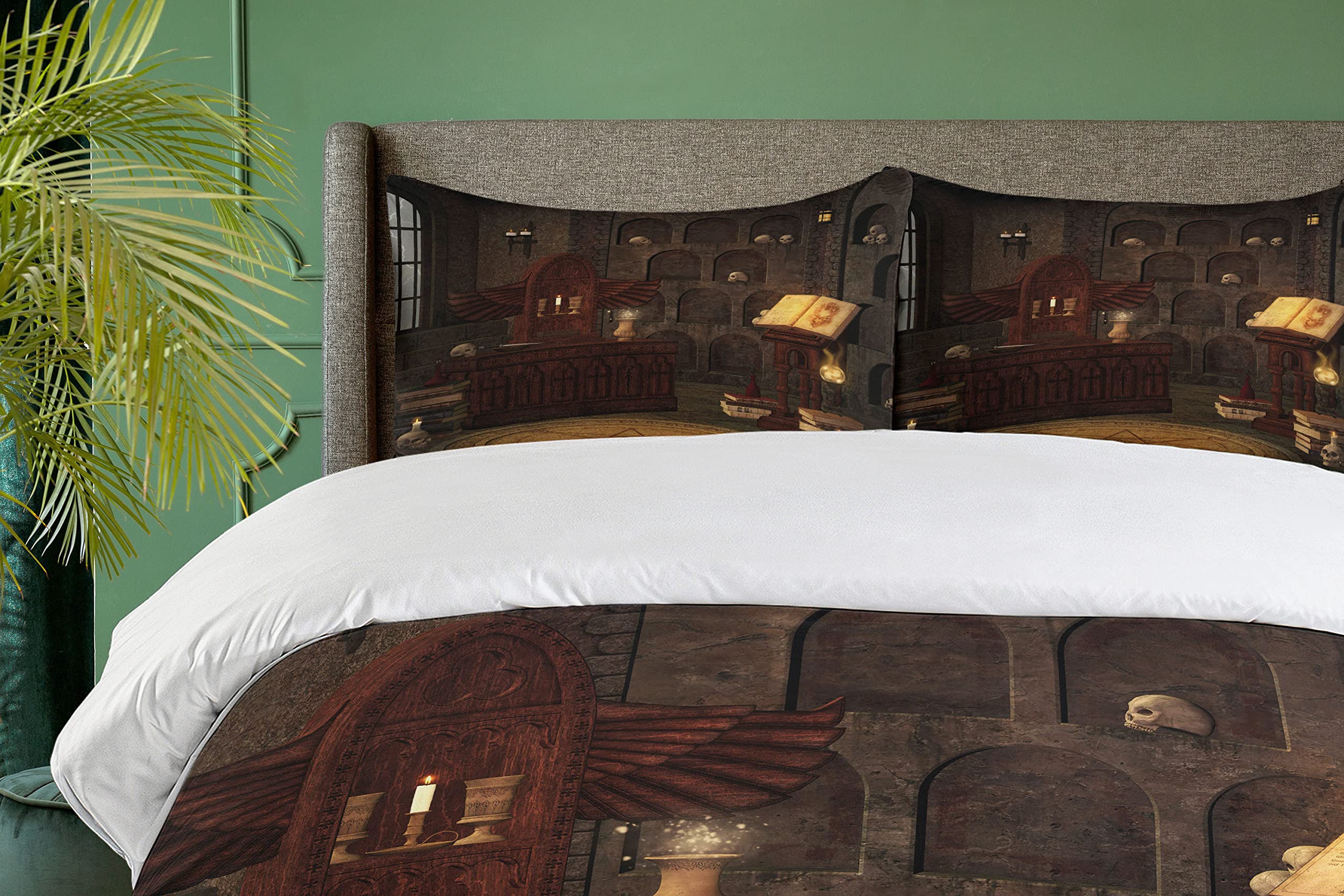 Ambesonne Gothic Duvet Cover Set - King Size 3-Piece Bedding with Skull & Sorcery Print, Brunette Brown - Perfect for Dark Themed Bedrooms, Halloween Decor & Witchy Aesthetic