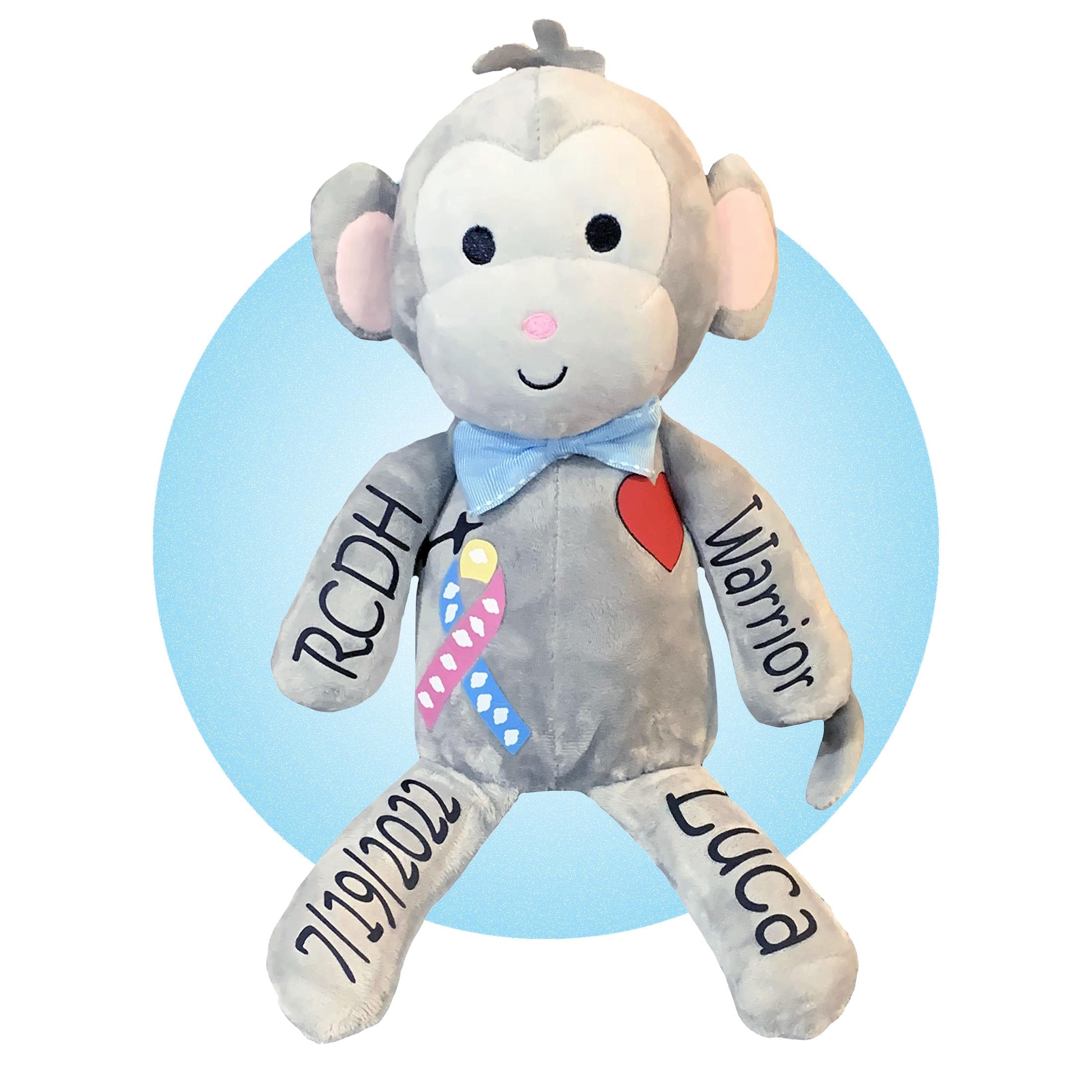 Congenital Diaphragmatic Hernia Awareness Plush Toy - Personalized CDH Surgery Gift for Boys & Girls - Soft Monkey Stuffed Animal for CDH Warriors - Perfect Gift for Hospital Stay, Recovery & Support - Free Gift Wrapping Included