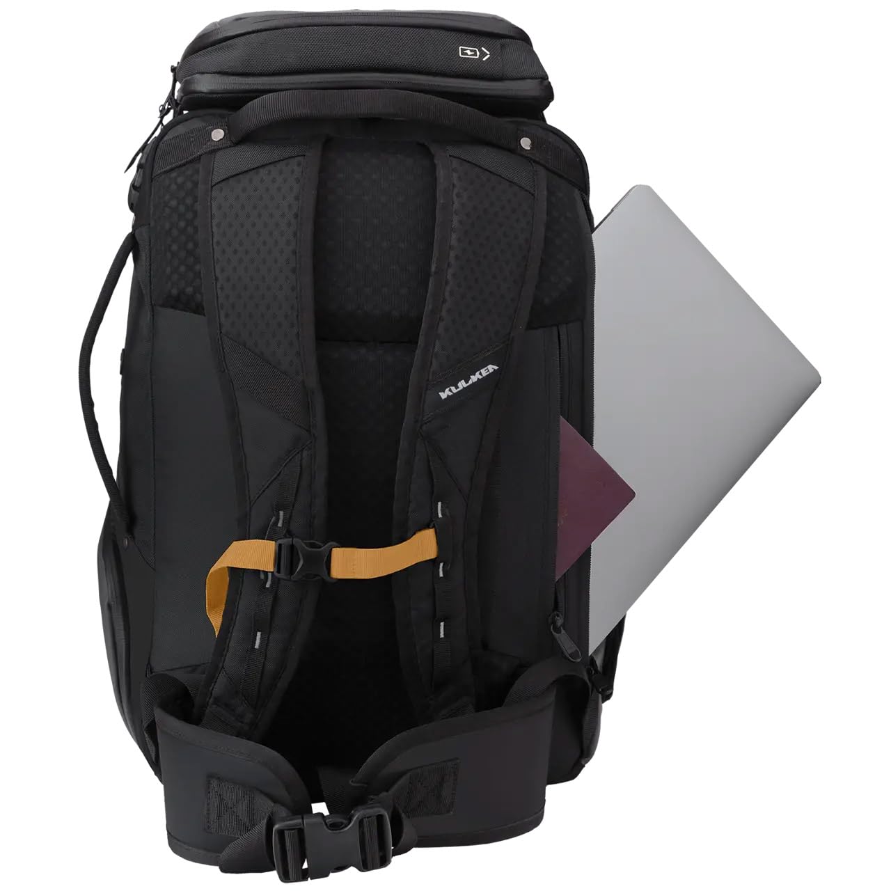 40L Travel Backpack - Waterproof Carry On Backpack with Detachable Organizer & Magnetic Bottle Pocket - Laptop & Passport Compartment - Convertible Ski Boot Bag for Air Travel, Hiking, Snowboarding (Black/Gold)