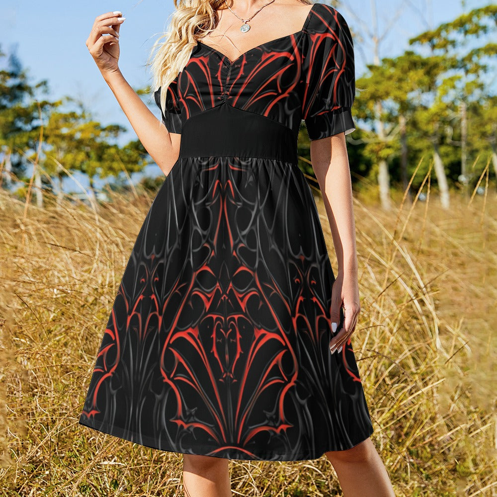 Gothic Sweetheart Dress - Red & Black Lace Pattern for Women | Perfect for Halloween, Cosplay & Gothic Parties