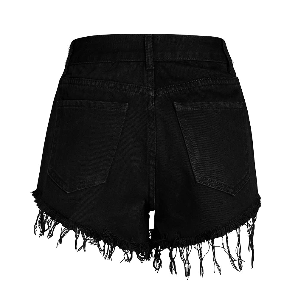 COMLIFE Women's Sexy Rhinestone Fringe Denim Shorts - High Waist Wide Leg Jean Shorts with Tassels for Summer | Perfect for Beach, Music Festivals & Night Out