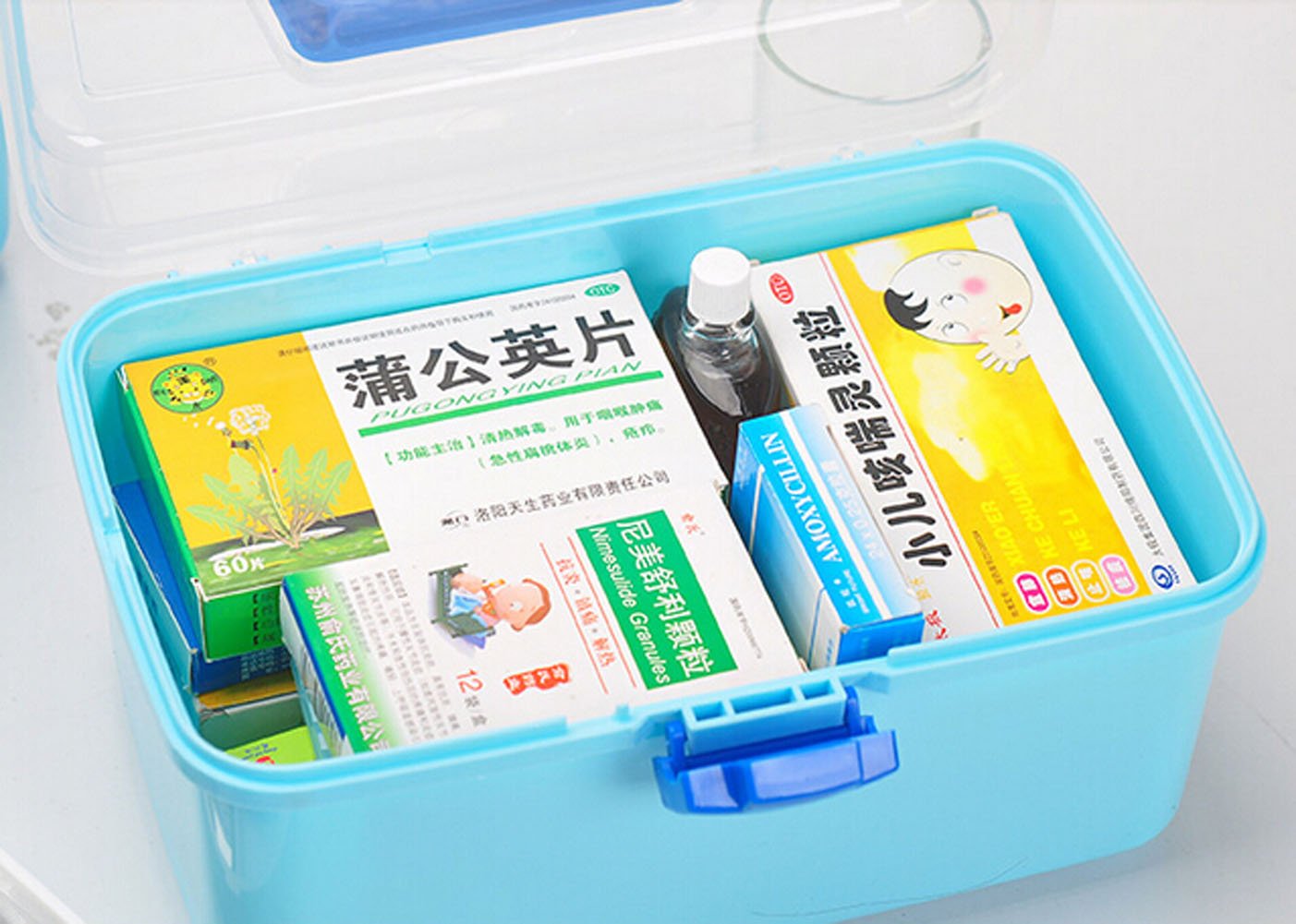 11.8x7.3x7.3 Inch Blue Multilayer First Aid Kit - Portable Medicine Storage Box & Home Emergency Medical Organizer for Family, Travel, Camping & Workplace Safety