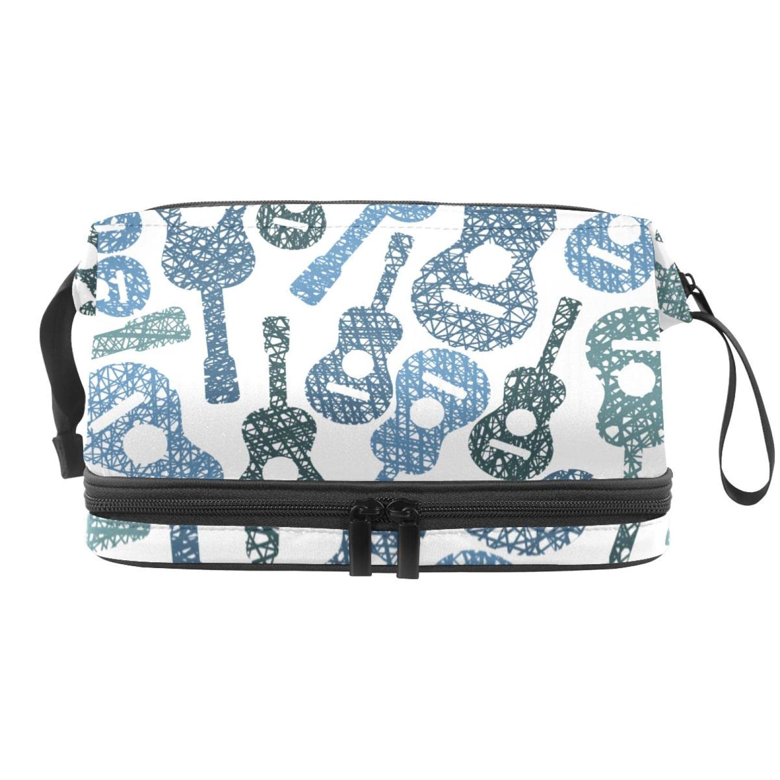 Double Layer Cosmetic Bag with Guitar Design - Portable Makeup Organizer Pouch for Women & Girls - Travel Toiletry Bag for Cosmetics, Brushes, Skincare - Perfect for Vacation, Gym, Daily Use
