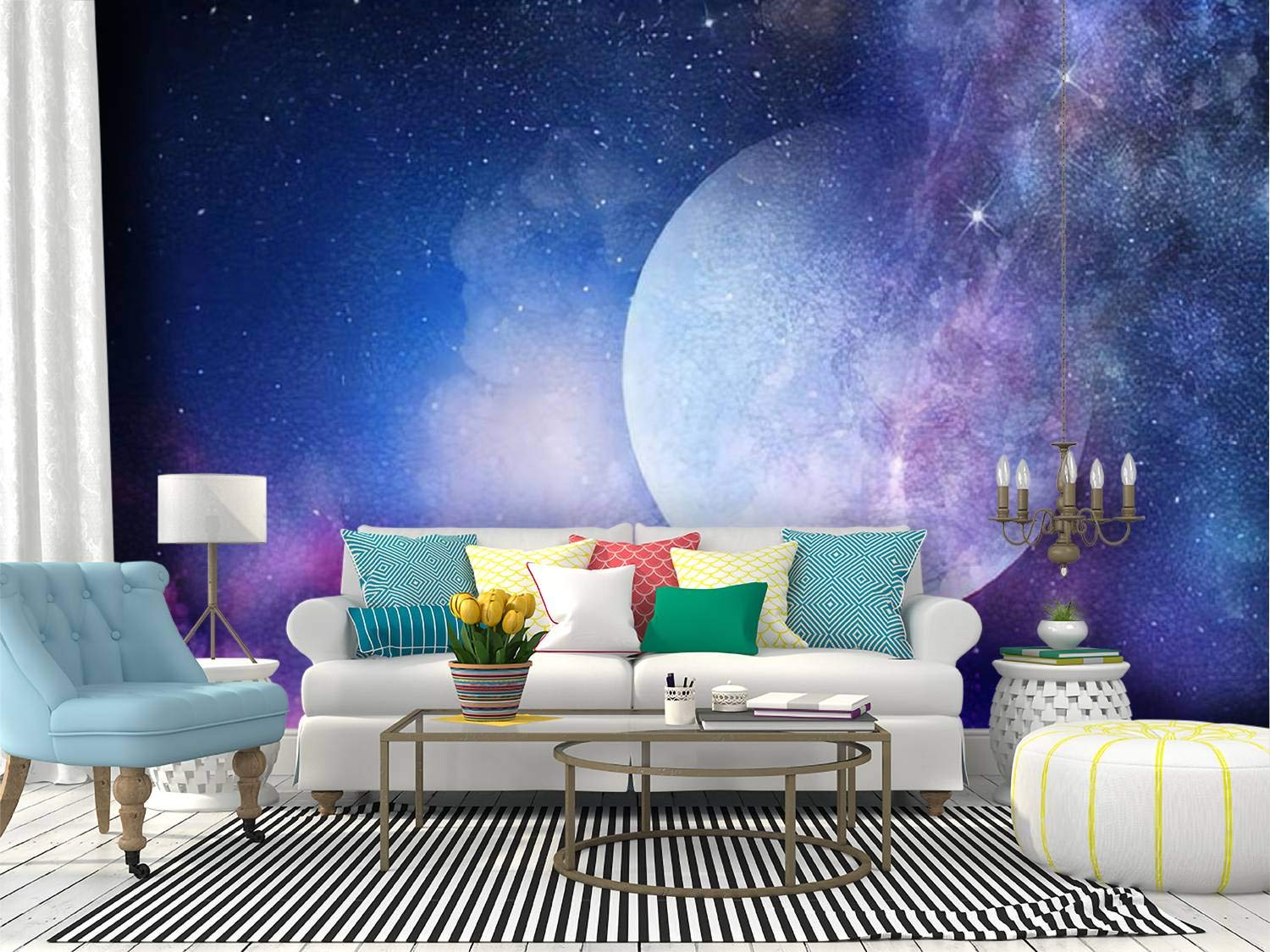 RECETHROWS Full Moon Night Sky Wall Mural - Self-Adhesive Peel & Stick Wallpaper, Removable Vinyl Film for Home Decor | Perfect for Bedrooms, Living Rooms & Nursery Wall Art