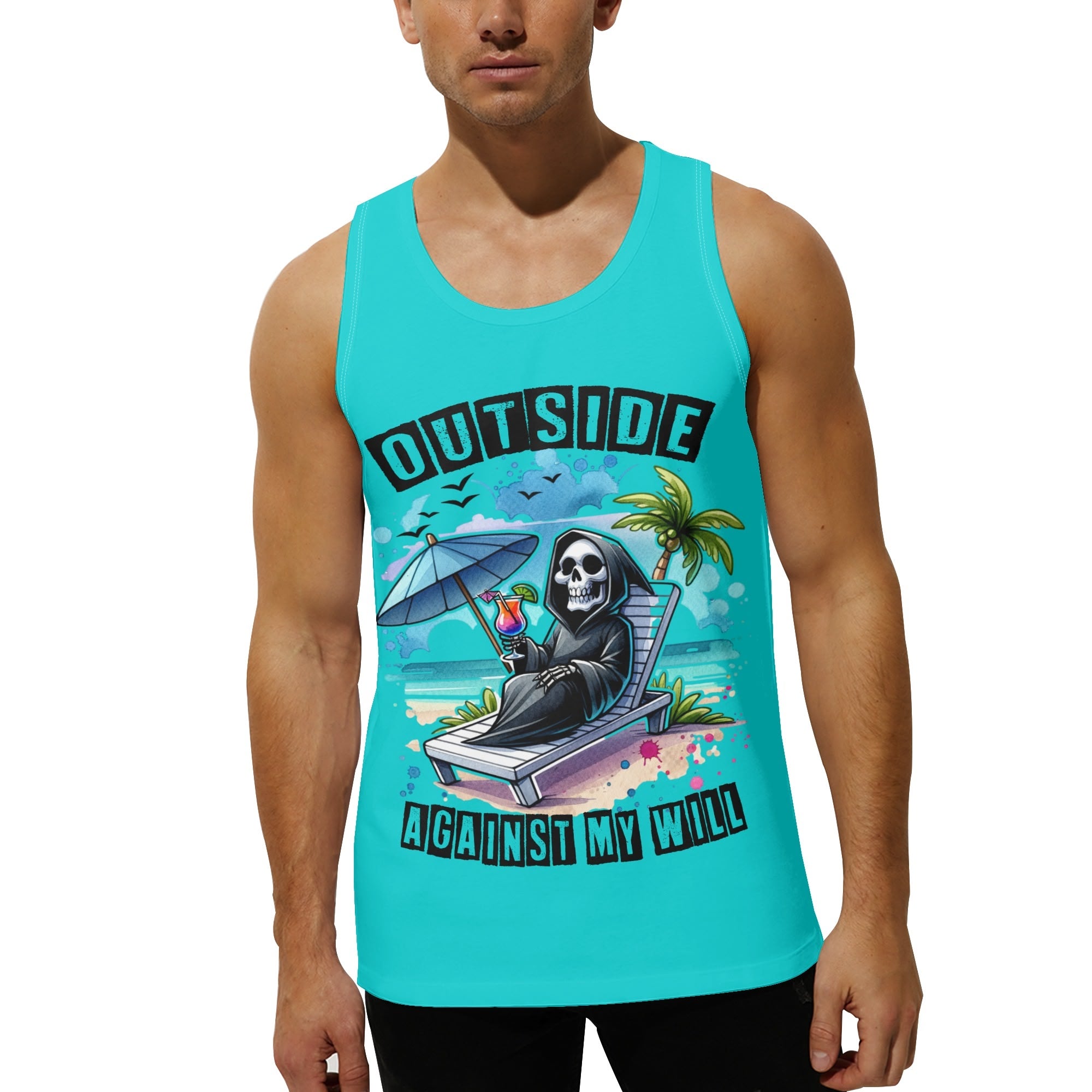 Grim Reaper Loose Fit Men's Tank Top - Funny Sarcastic Graphic Tee for Casual Wear, Gym, and Outdoor Activities