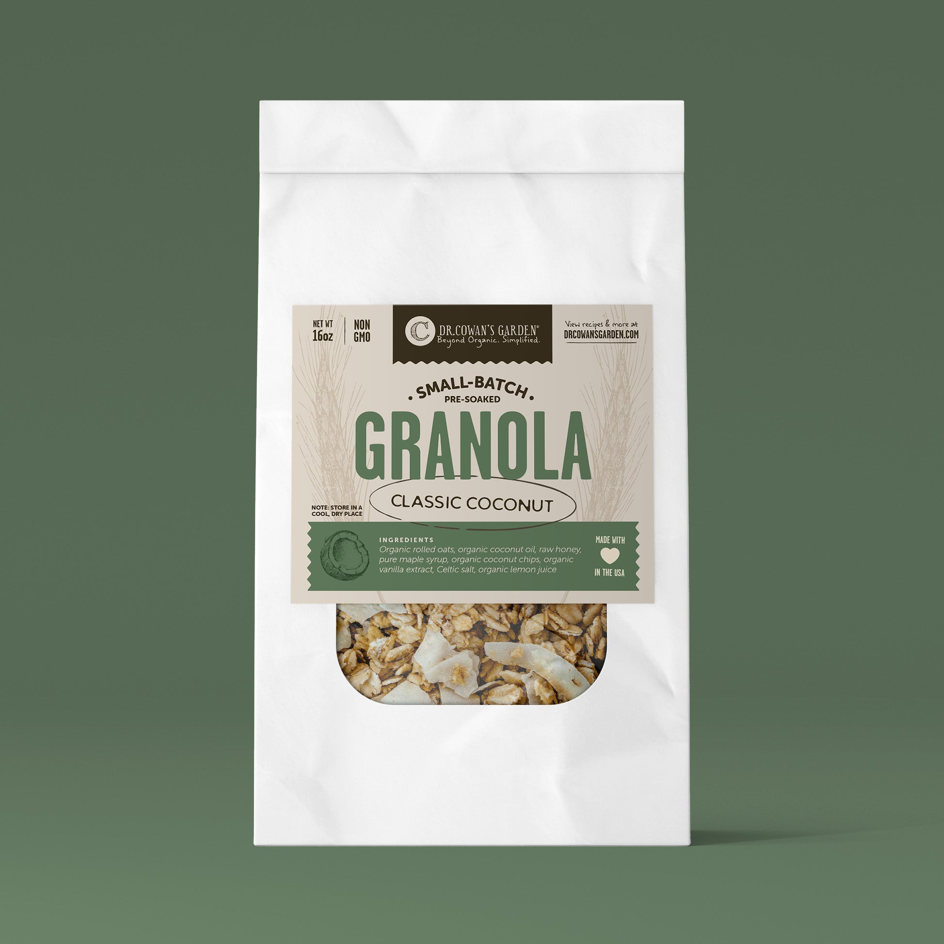 Organic Small Batch Sprouted Granola - Classic Coconut Flavor | Gluten-Free, Non-GMO Breakfast Cereal | Perfect for Yogurt Topping, Smoothie Bowls & Healthy Snacking