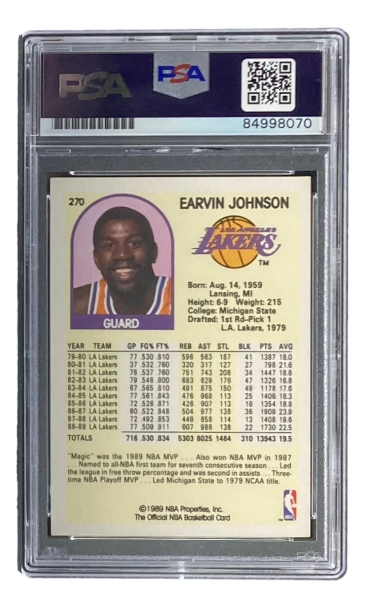 Magic Johnson Signed LA Lakers 1989 NBA Hoops #270 Trading Card PSA/DNA Gem MT 10 - Rare Collectible for Basketball Fans, Sports Memorabilia Display & Investment