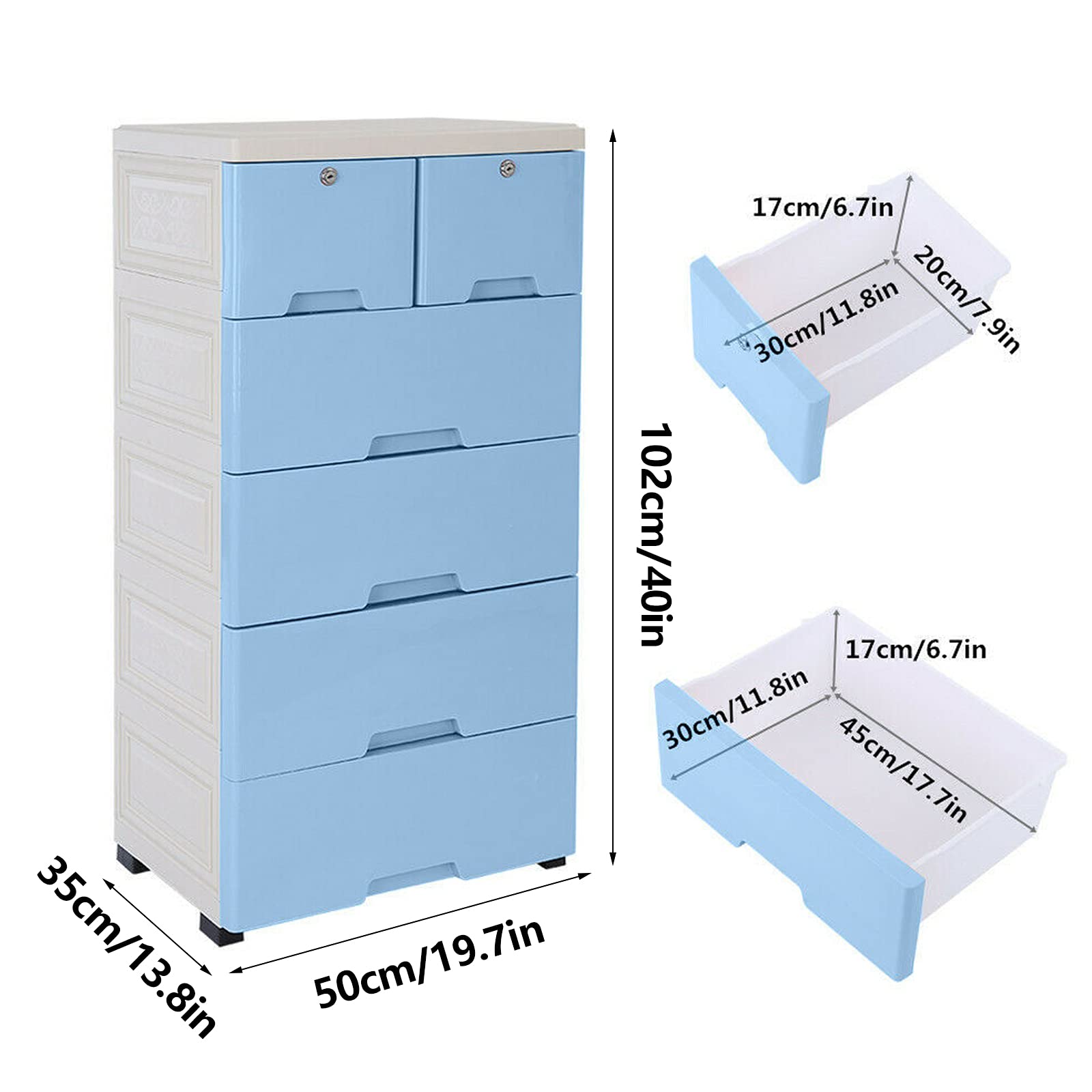 Eapmic 6-Drawer Plastic Storage Cabinet Dresser - Tall Standing Organizer for Closet, Bedroom, Office & Playroom - Blue Nightstand & End Table Furniture for Home Organization