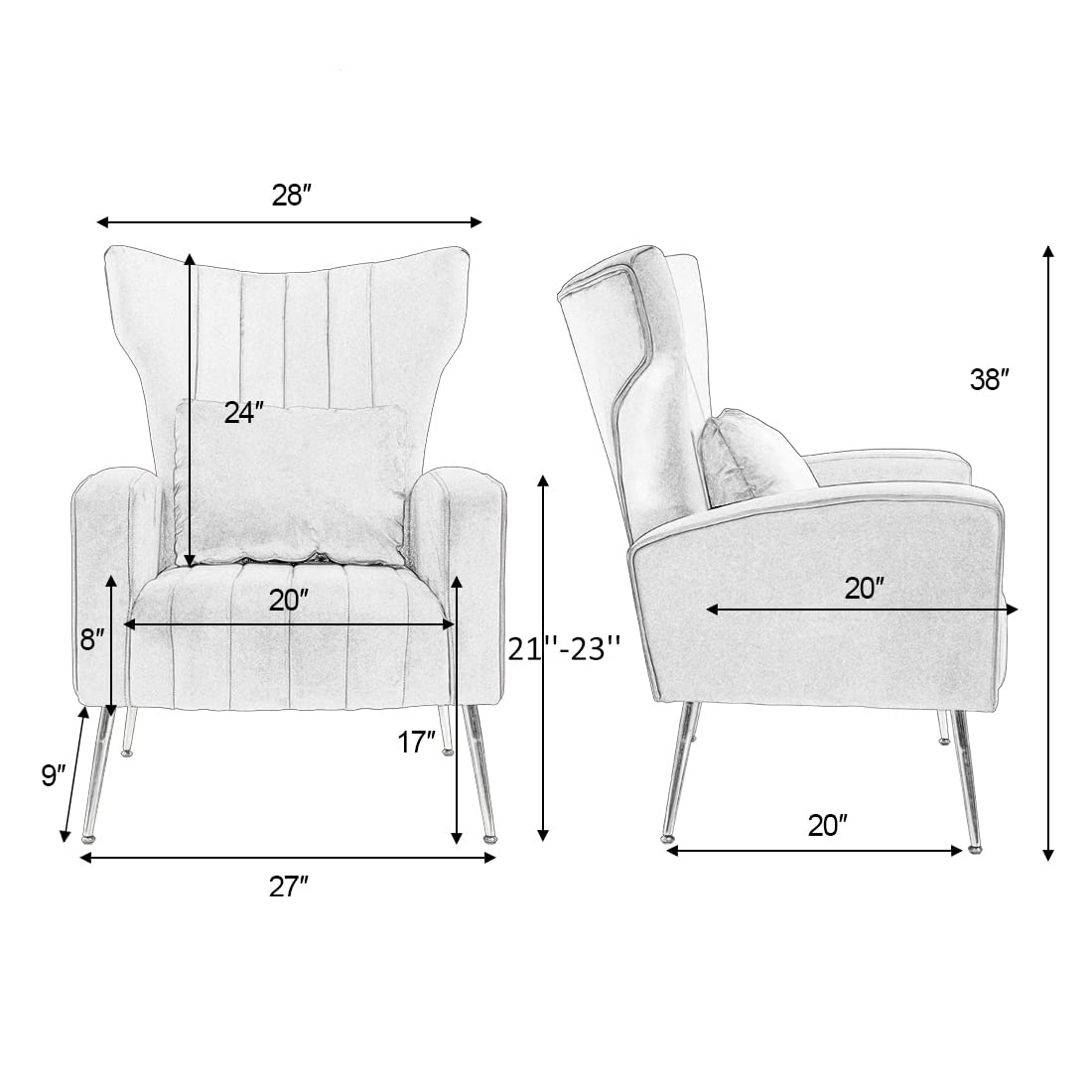 Modern Velvet Accent Chairs Set of 2 - High Back Armchairs with Lumbar Pillow & Gold Metal Legs - Living Room, Bedroom, Office Lounge Seating - White Luxury Upholstered Chairs for Home Decor
