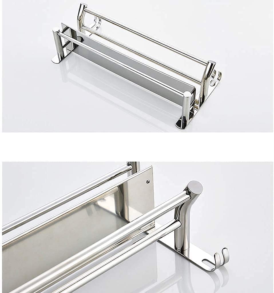 2-Tier Chrome Wall Mounted Bathroom Towel Holder with Hooks - 60cm Space Saving Towel Rack for Bath, Kitchen & Laundry Room Organization