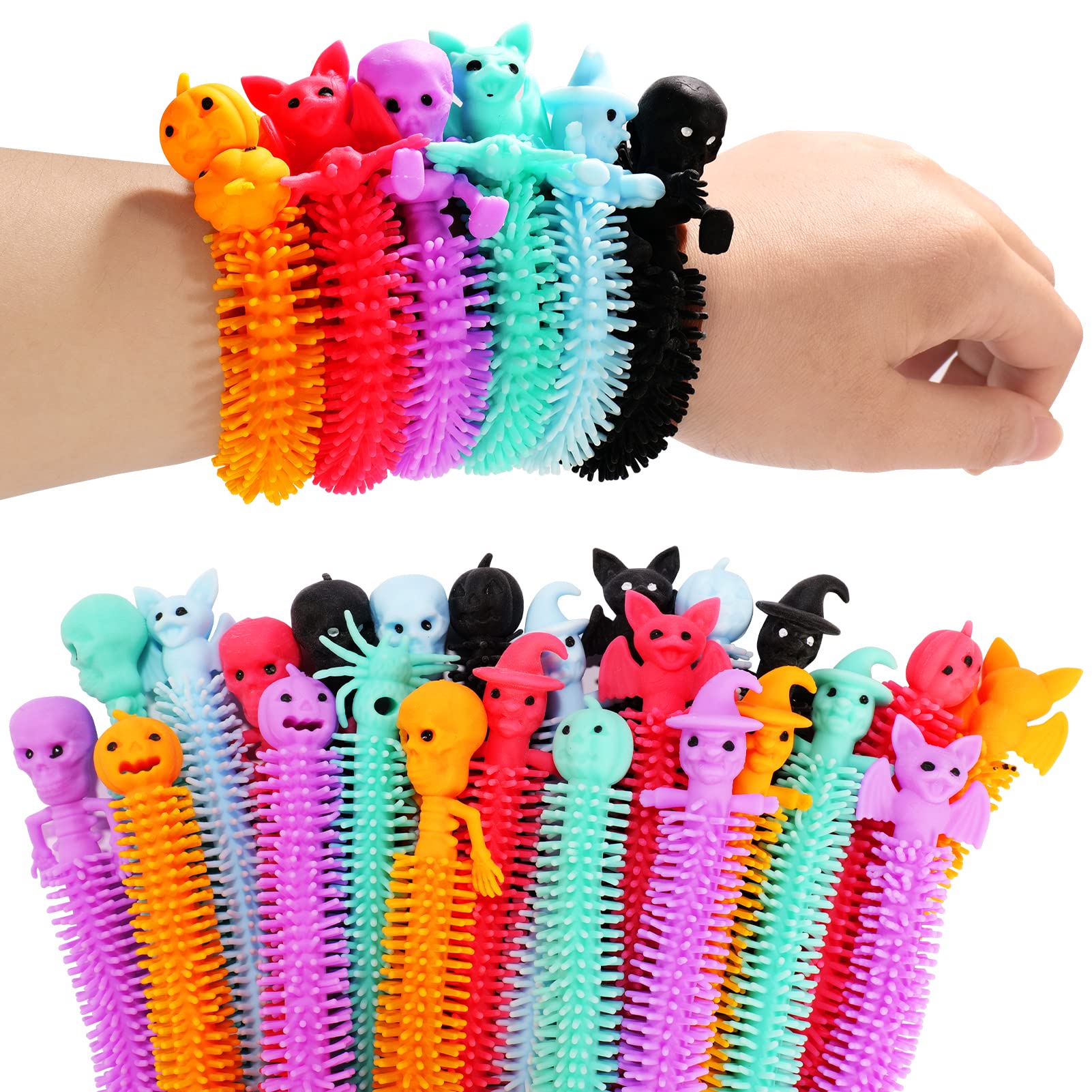 Halloween Sensory Fidget Toys for Kids - 24 Pack Stretchy Strings Stress Relief Toys for Autism & Anxiety - Halloween Party Favors, Treat Bag Stuffers & Classroom Prize Box - Perfect for Trick-or-Treat Gifts, Sensory Play & Calming Activities