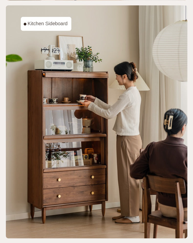 Solid Black Walnut Wood Side Cabinet with Flip Door - Perfect for Living Room, Bedroom & Home Office Storage