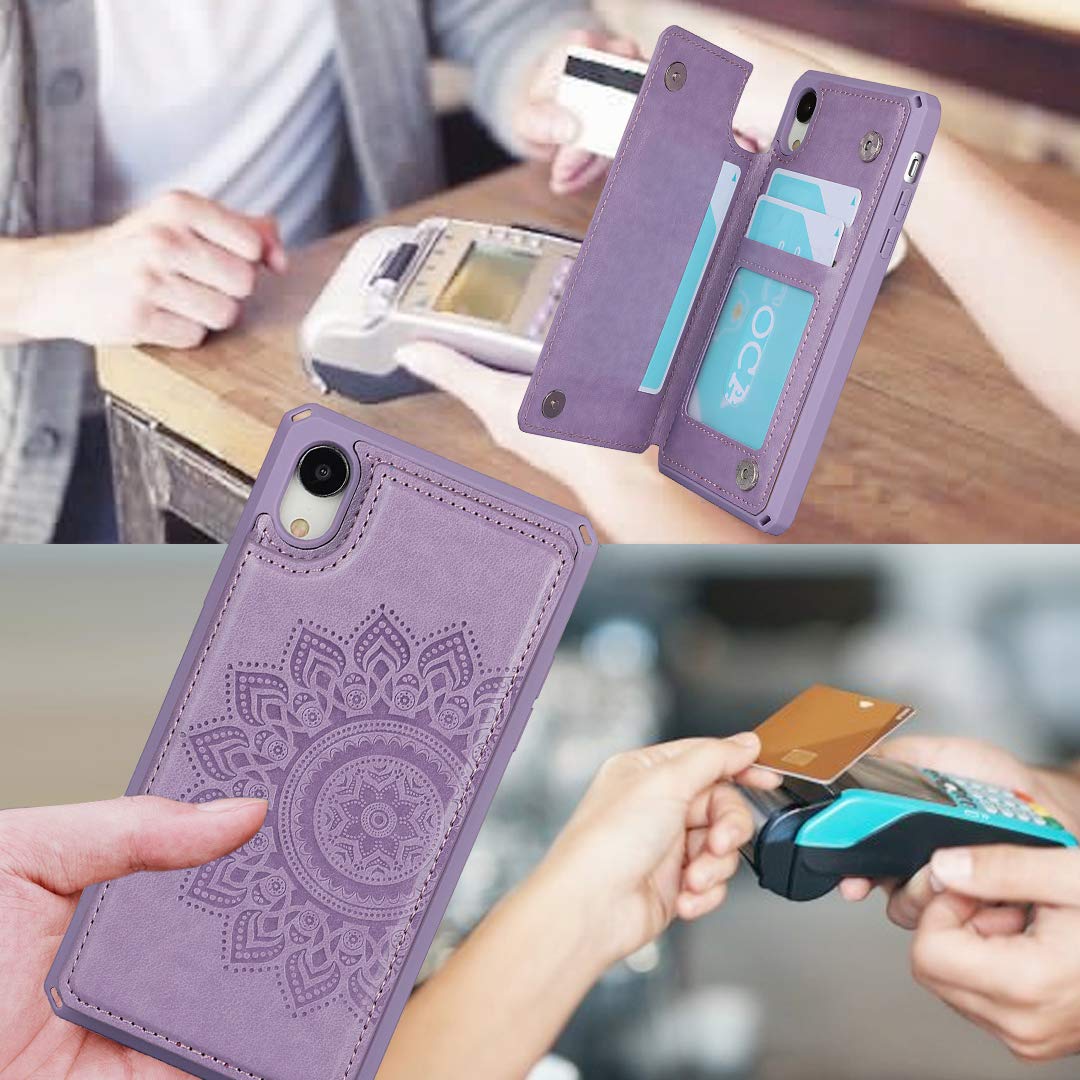 Premium Leather iPhone XR Wallet Case with Card Holder, Kickstand & Wrist Strap - Shockproof Protective Phone Cover for Women & Men - Perfect for Travel, Shopping & Daily Use (Purple)