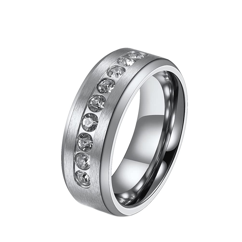 HIJONES Men's Stainless Steel Cubic Zirconia Ring - Elegant CZ Wedding Band, Promise & Engagement Ring for Him - Perfect for Anniversaries, Proposals & Special Occasions