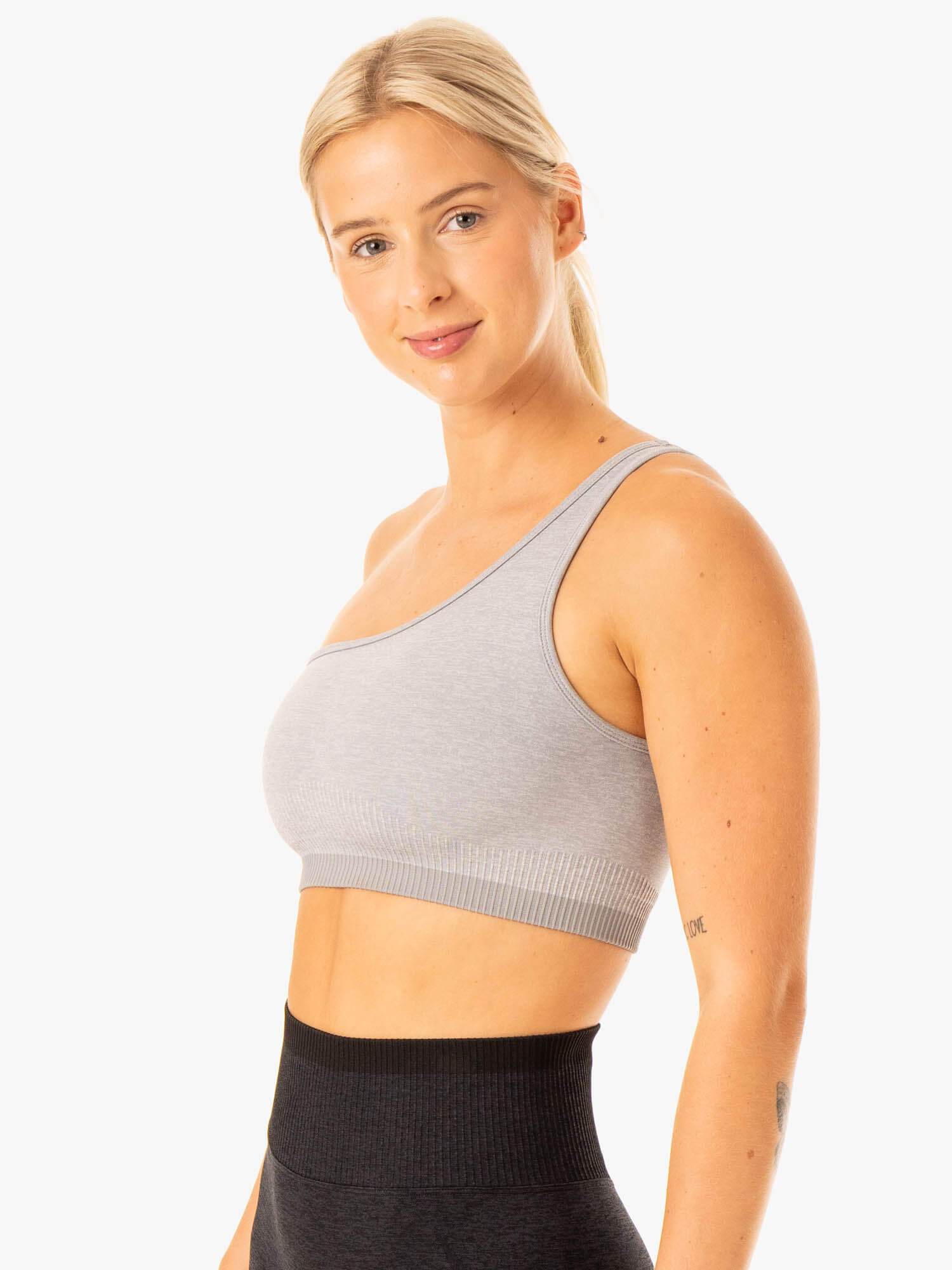 Excel Seamless One Shoulder Sports Bra for Women - Grey Marl - High Support Workout Top for Yoga, Running & Gym