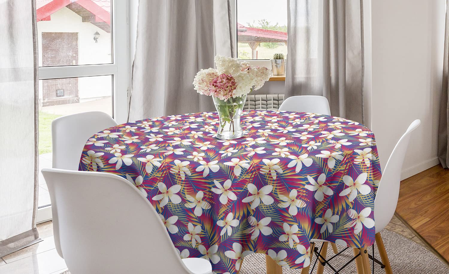 Ambesonne Floral Round Tablecloth 60