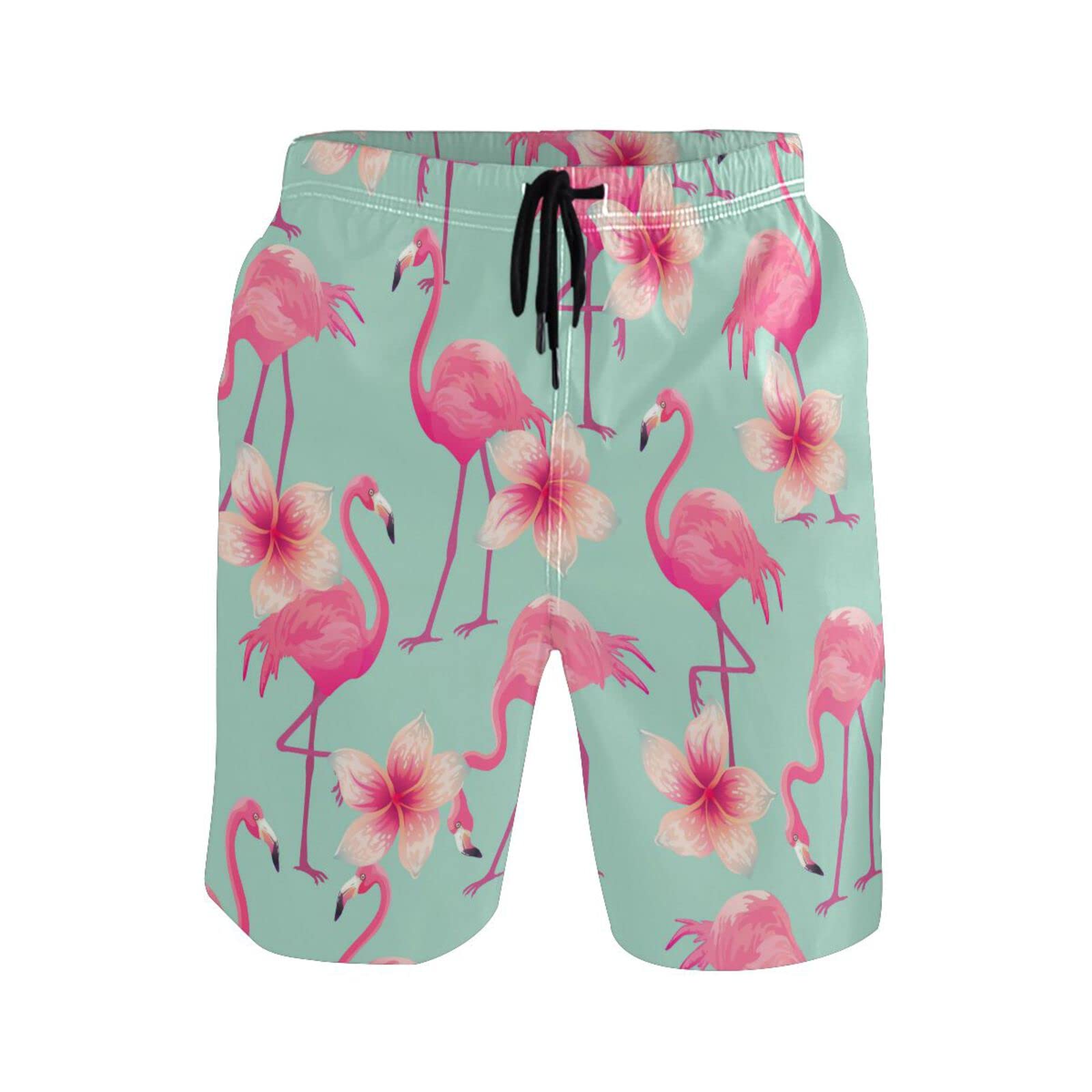 Floral Flamingo Men's Swim Trunks - Quick Dry Beach Shorts with Pockets for Swimming, Vacation & Summer Outdoor Activities