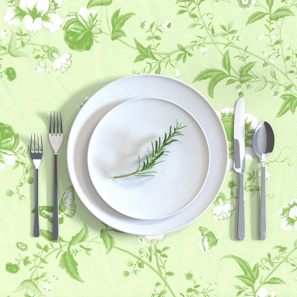 Custom Chinoiserie Rococo French Green Floral Butterfly Print Cotton Sateen Tablecloth 70x120 Inches - Elegant Dining Decor for Weddings, Tea Parties & French Country Home Decor