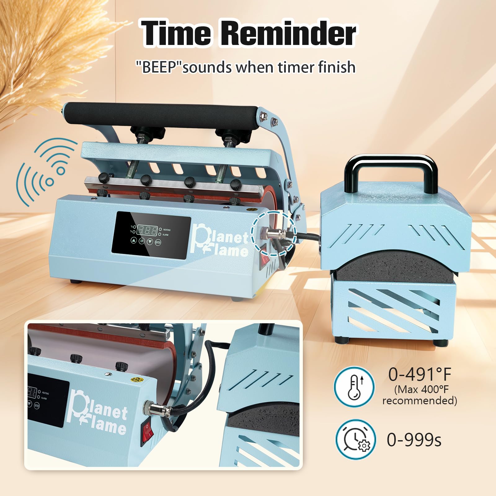 2-in-1 Heat Press Machine for Sublimation Tumbler (11oz-30oz) & All Caps - Includes Gloves & High Temp Resistant Tape - Perfect for DIY Custom Cups & Hats at Home or Small Business (Blue)