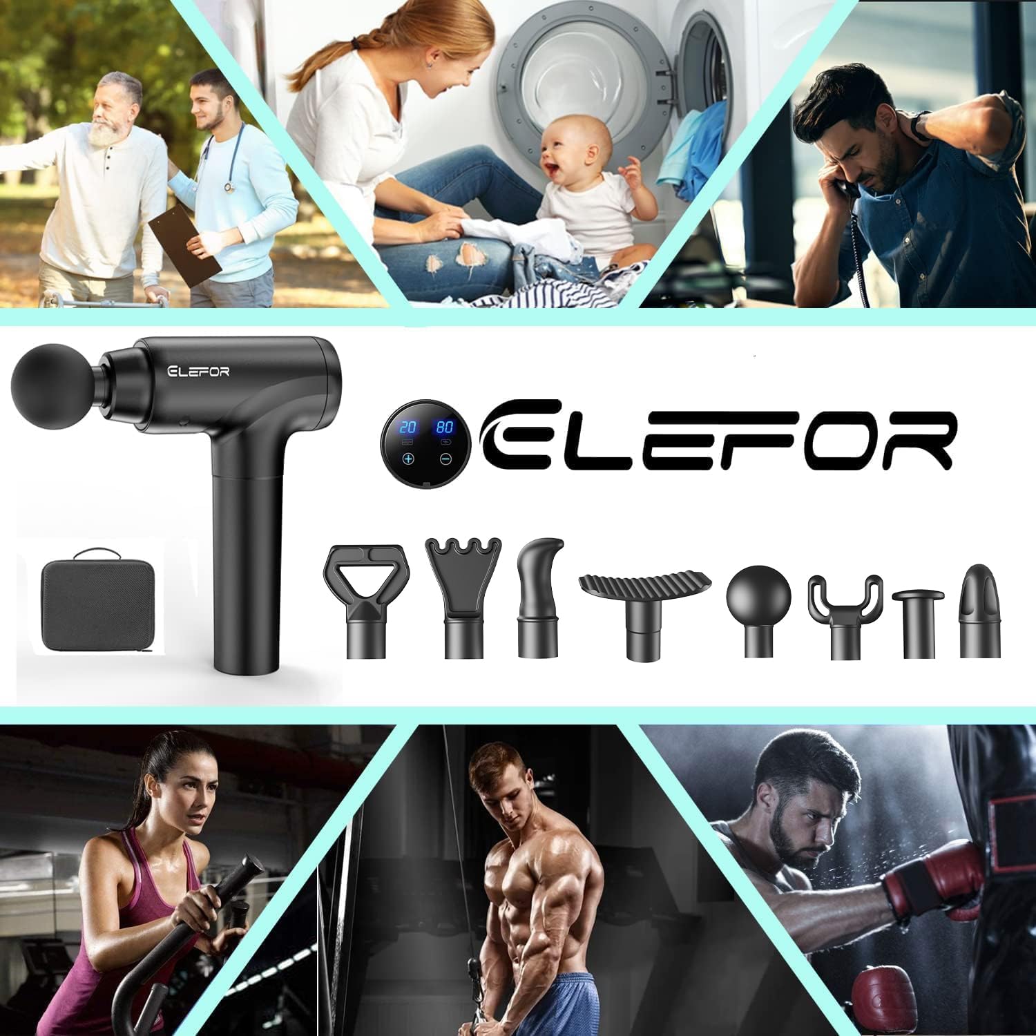Deep Tissue Massage Gun for Athletes - Percussion Muscle Massager with 8 Attachments & 20 Speed Levels for Pain Relief - Matte Black - Perfect for Post-Workout Recovery & Muscle Therapy