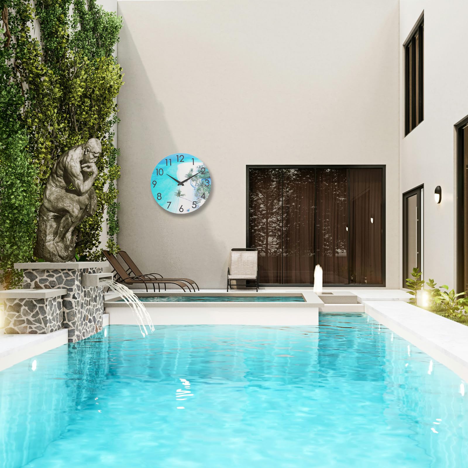12 Inch Teal Waterproof Outdoor Wall Clock - Nautical Beach Coastal Decor for Patio, Pool, Garden & Home - Perfect for Indoor & Outdoor Use in Bathrooms, Kitchens, and Decks